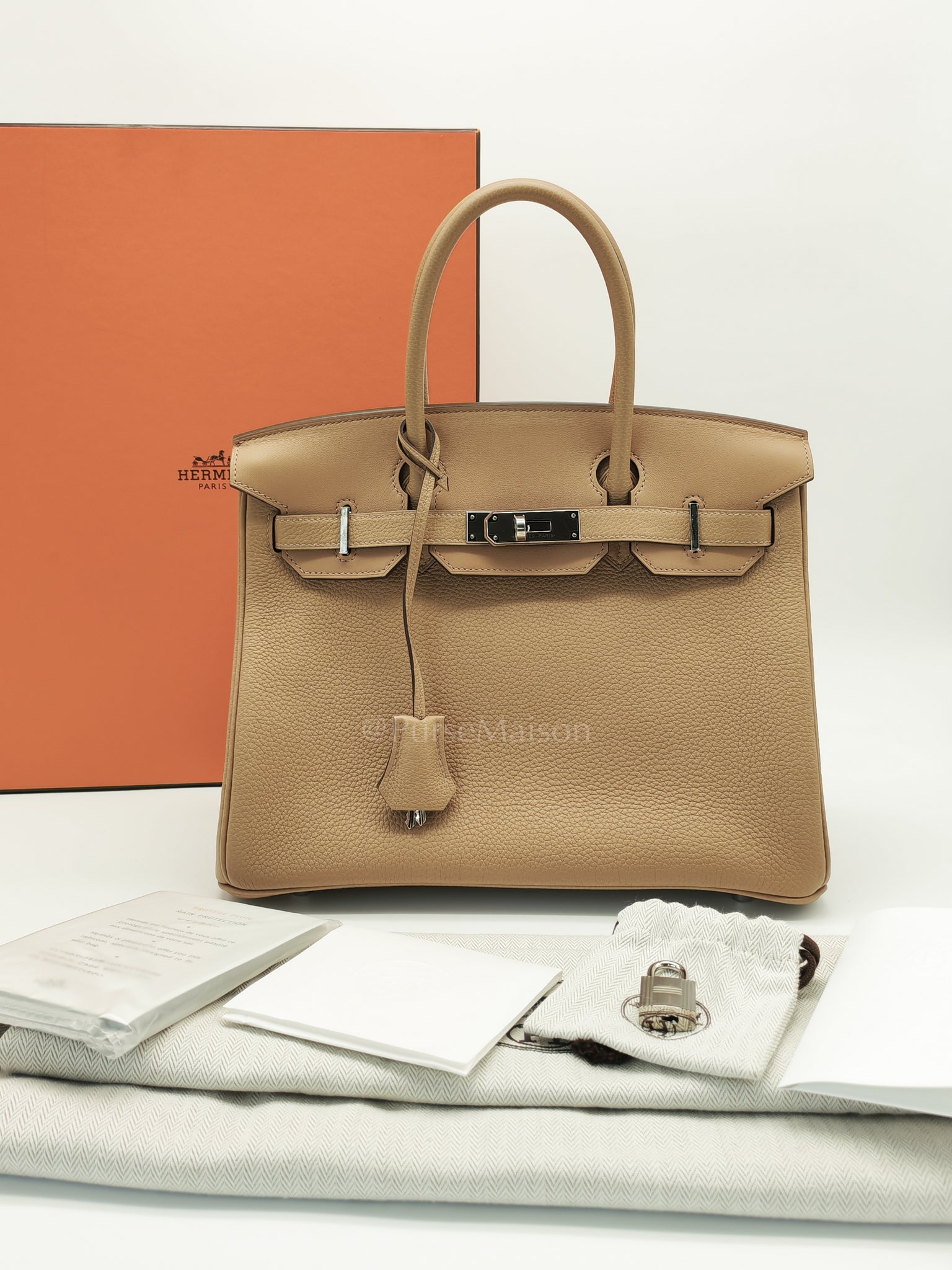 Birkin 30 3 En 1 in Togo Leather/Toile Goeland/Veau Swift in Biscuit/Jaune Citron Stamp U (2022) | Purse Maison Luxury Bags Shop