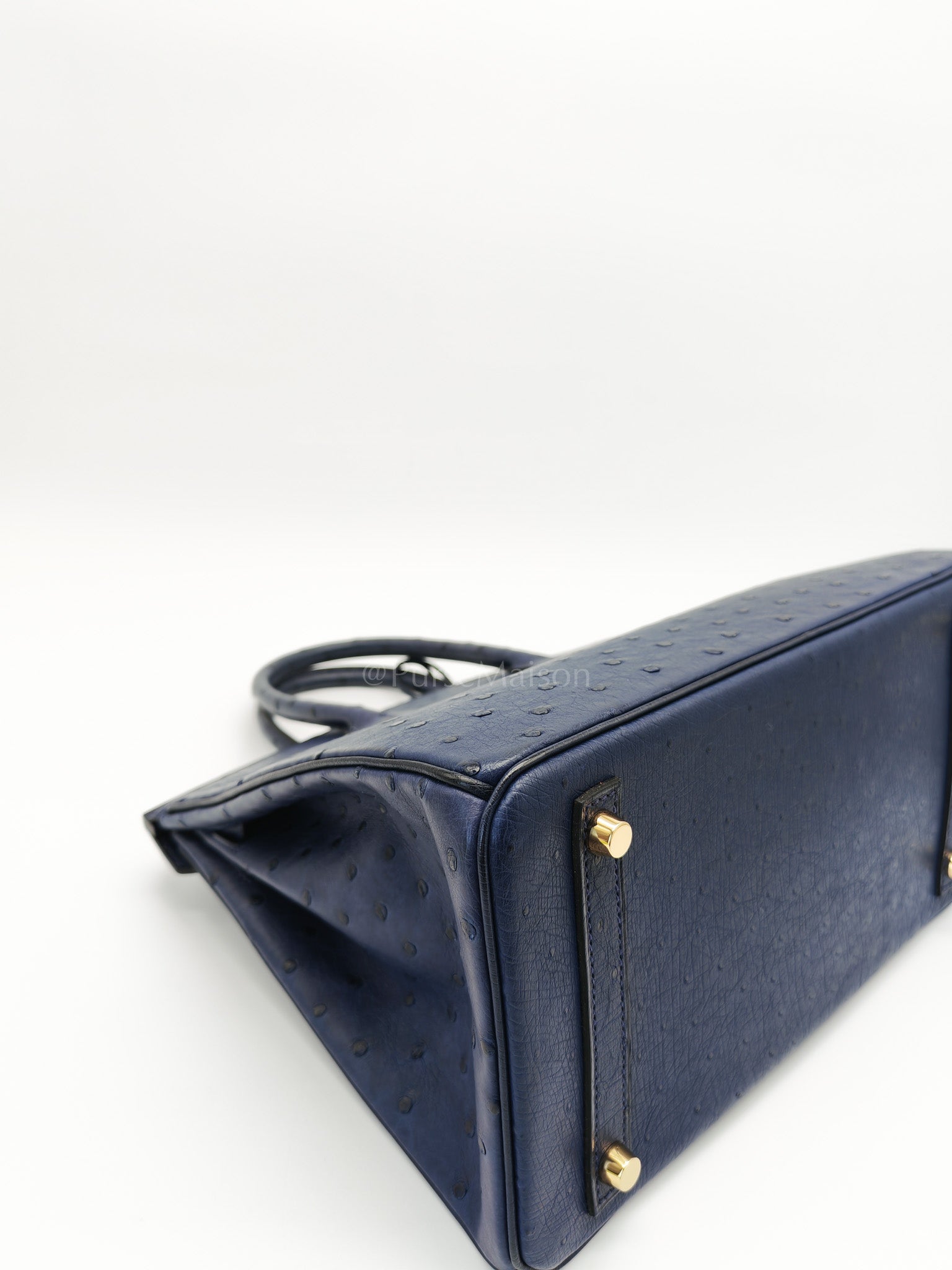 Birkin 30 Autruche in Bleu Iris Ostrich Leather Gold Hardware Stamp T(2015) | Purse Maison Luxury Bags Shop