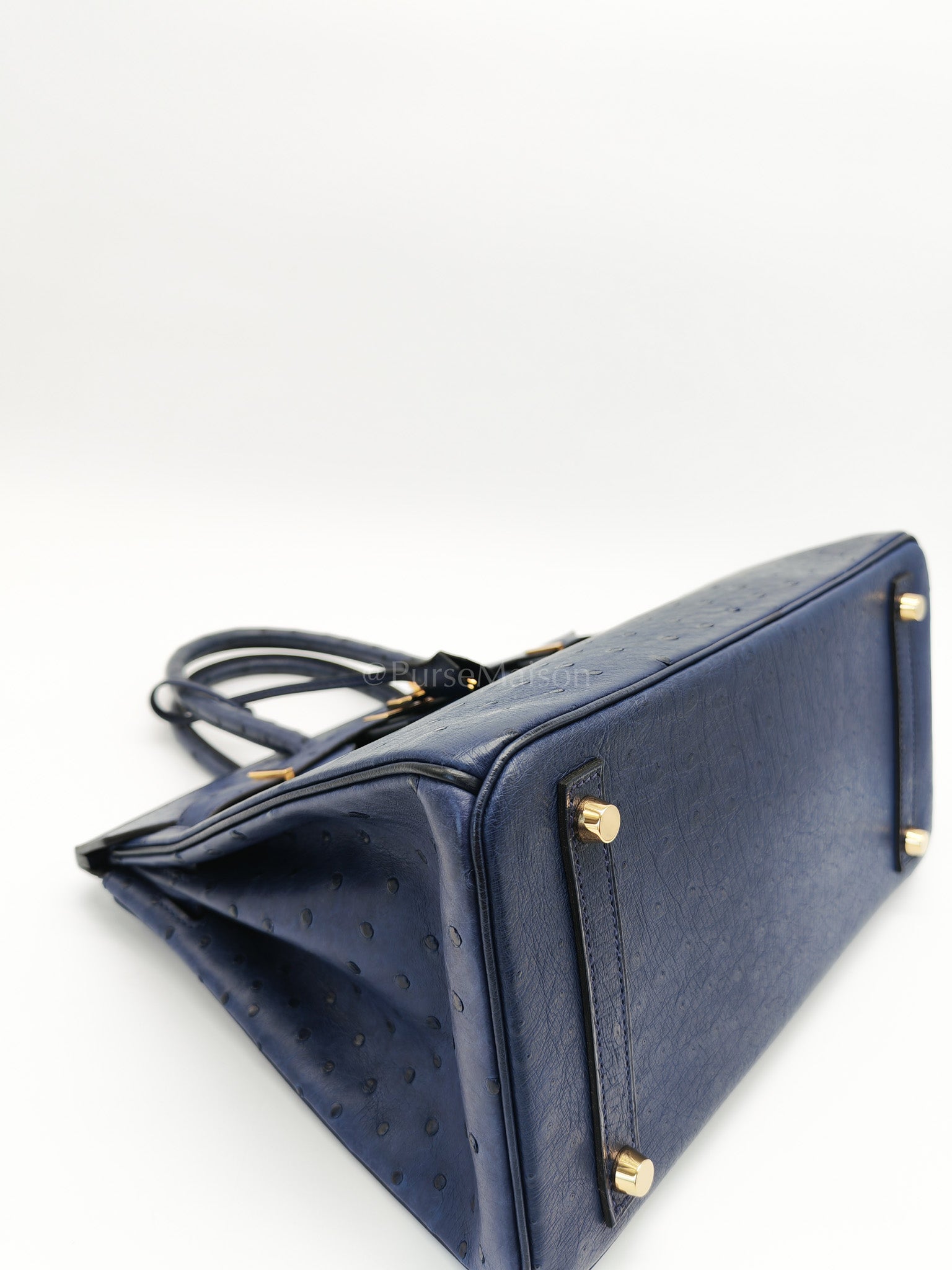 Birkin 30 Autruche in Bleu Iris Ostrich Leather Gold Hardware Stamp T(2015) | Purse Maison Luxury Bags Shop