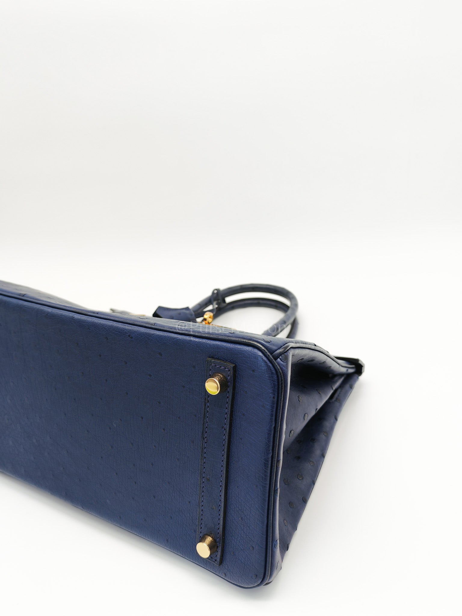 Birkin 30 Autruche in Bleu Iris Ostrich Leather Gold Hardware Stamp T(2015) | Purse Maison Luxury Bags Shop