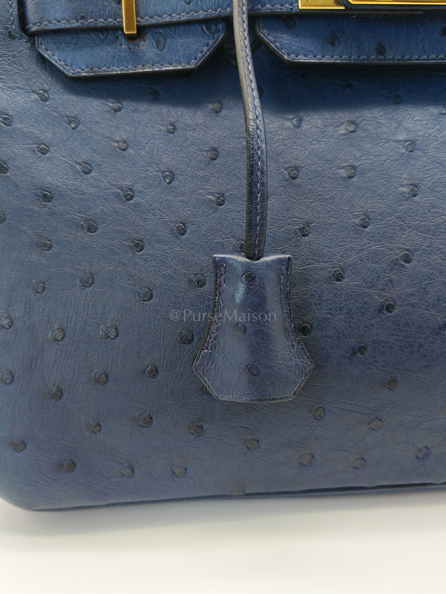 Birkin 30 Autruche in Bleu Iris Ostrich Leather Gold Hardware Stamp T(2015) | Purse Maison Luxury Bags Shop