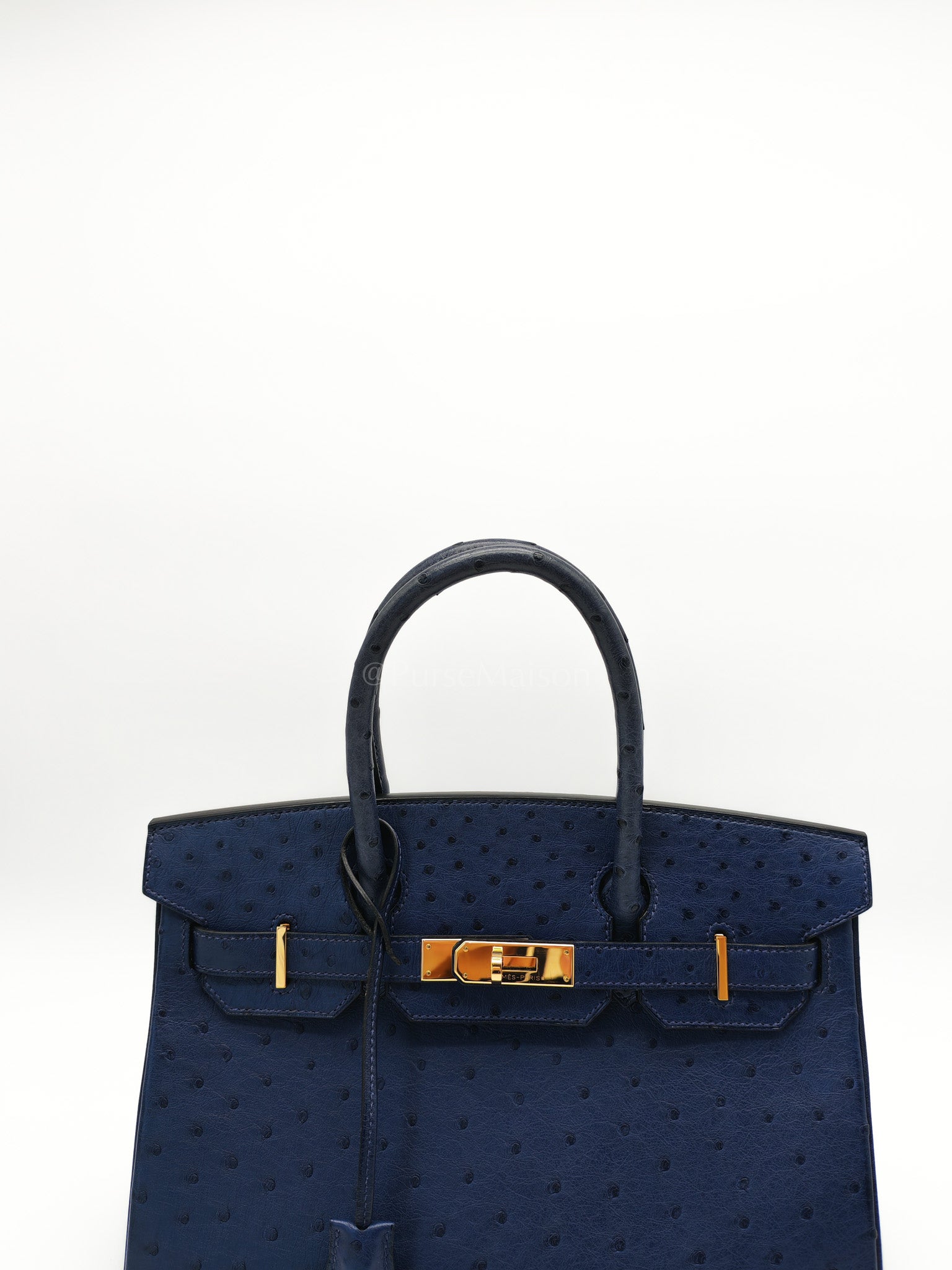 Birkin 30 Autruche in Bleu Iris Ostrich Leather Gold Hardware Stamp T(2015) | Purse Maison Luxury Bags Shop