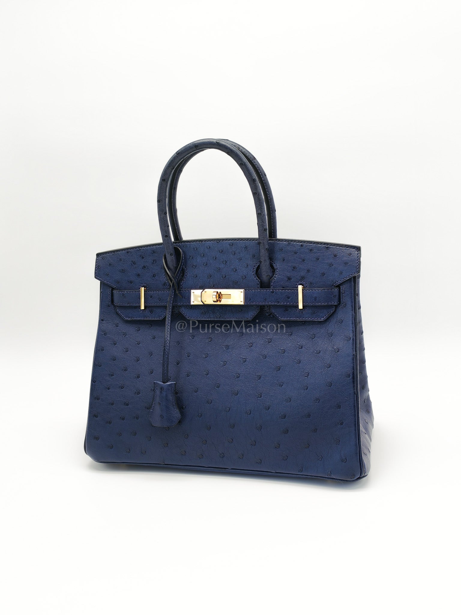 Birkin 30 Autruche in Bleu Iris Ostrich Leather Gold Hardware Stamp T(2015) | Purse Maison Luxury Bags Shop