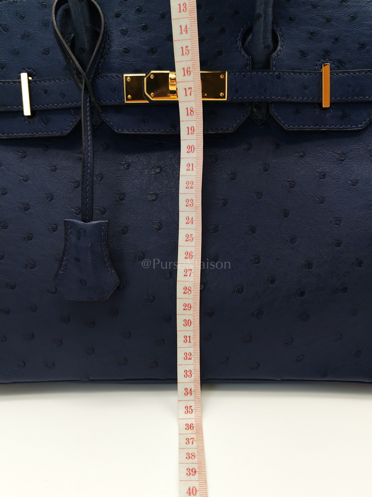 Birkin 30 Autruche in Bleu Iris Ostrich Leather Gold Hardware Stamp T(2015) | Purse Maison Luxury Bags Shop