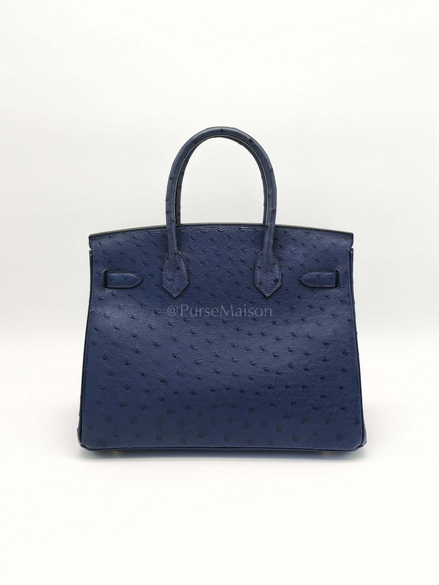 Birkin 30 Autruche in Bleu Iris Ostrich Leather Gold Hardware Stamp T(2015) | Purse Maison Luxury Bags Shop