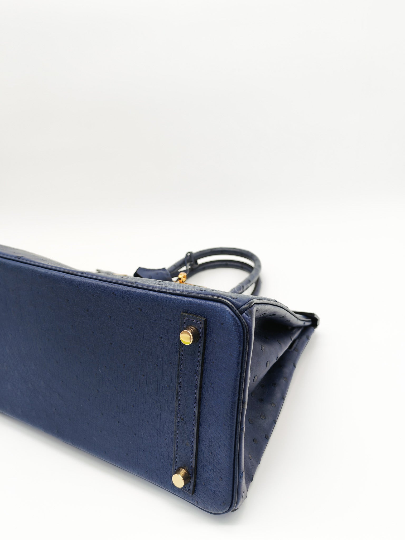 Birkin 30 Autruche in Bleu Iris Ostrich Leather Gold Hardware Stamp T(2015) | Purse Maison Luxury Bags Shop