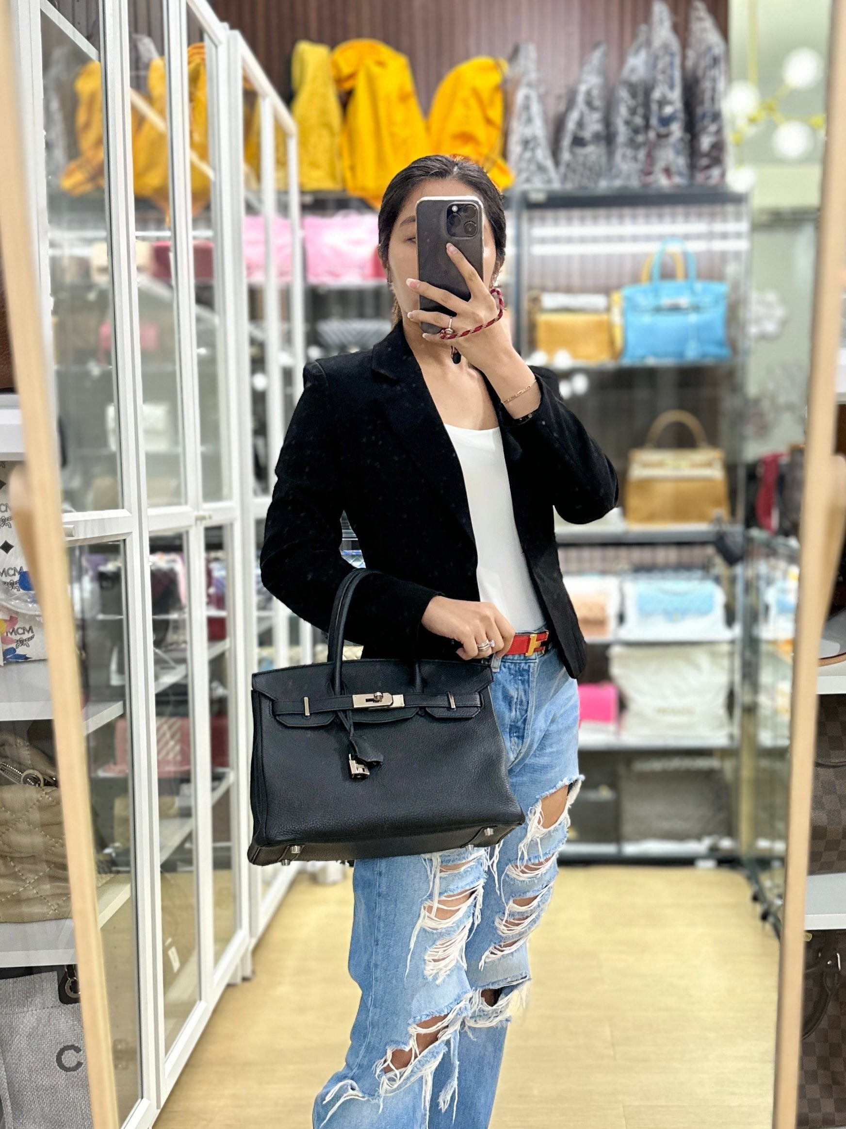 Hermes Birkin 30 Black Togo Leather in Palladium Hardware Stamp Square R | Purse Maison Luxury Bags Shop