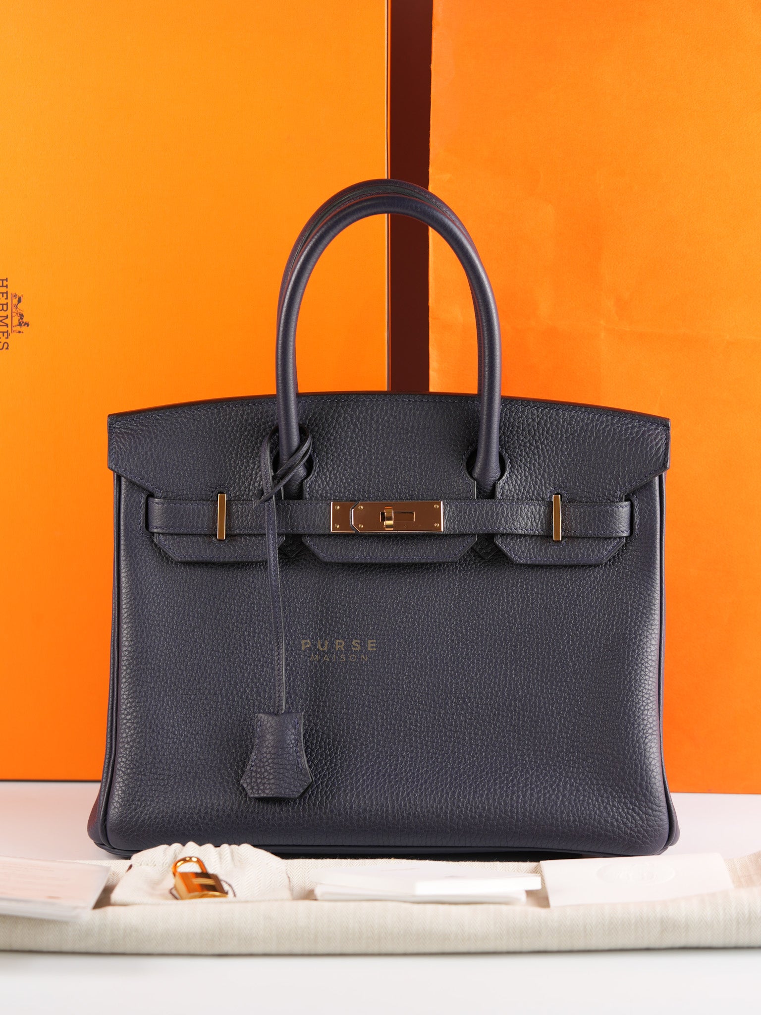 Birkin 30 Bleu Nuit Togo Leather Rose Gold Hardware Stamp A(2017) | Purse Maison Luxury Bags Shop