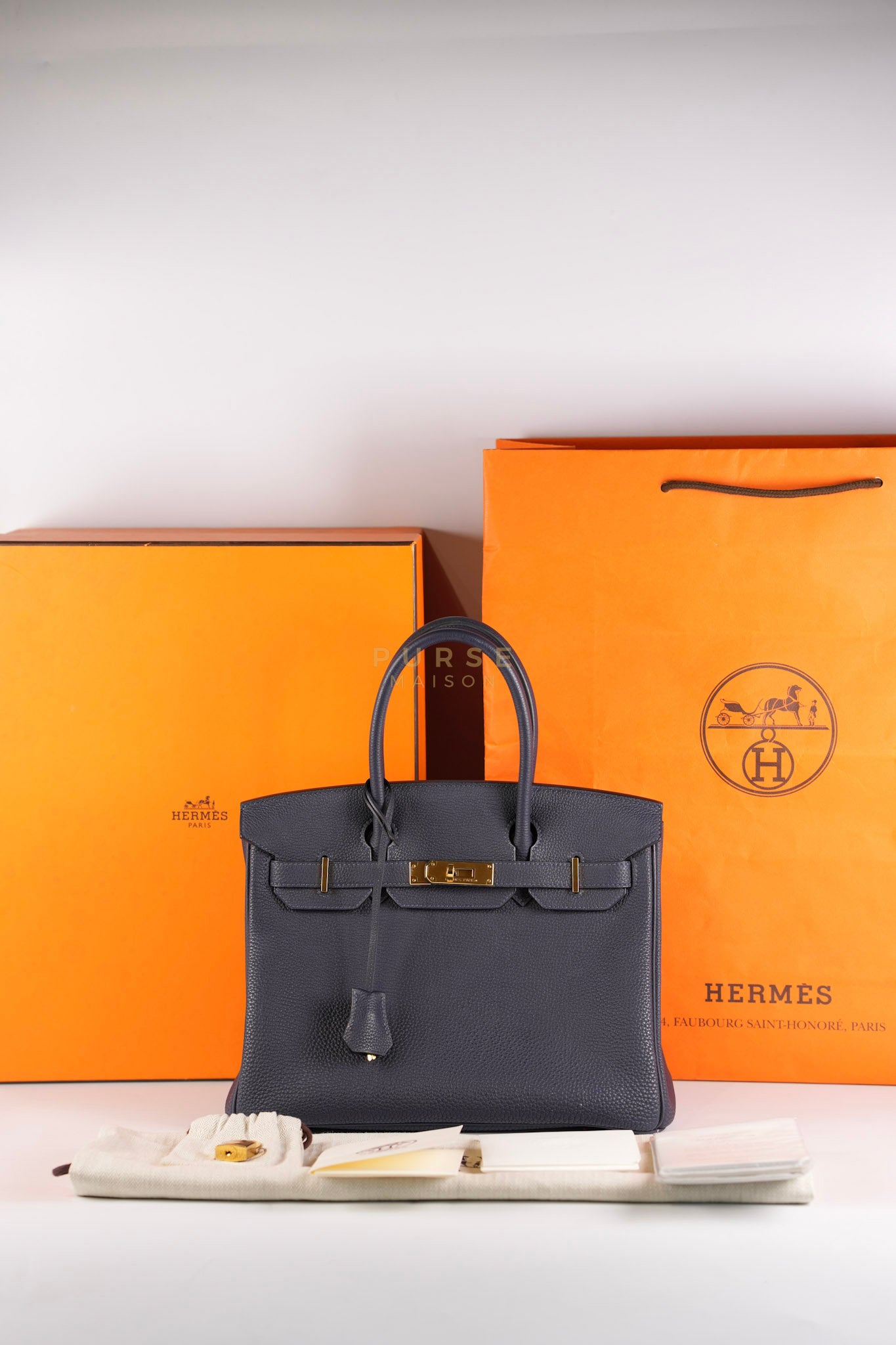 Birkin 30 Blue Nuit in Togo Leather and Gold Hardware Stamp X (2016) | Purse Maison Luxury Bags Shop