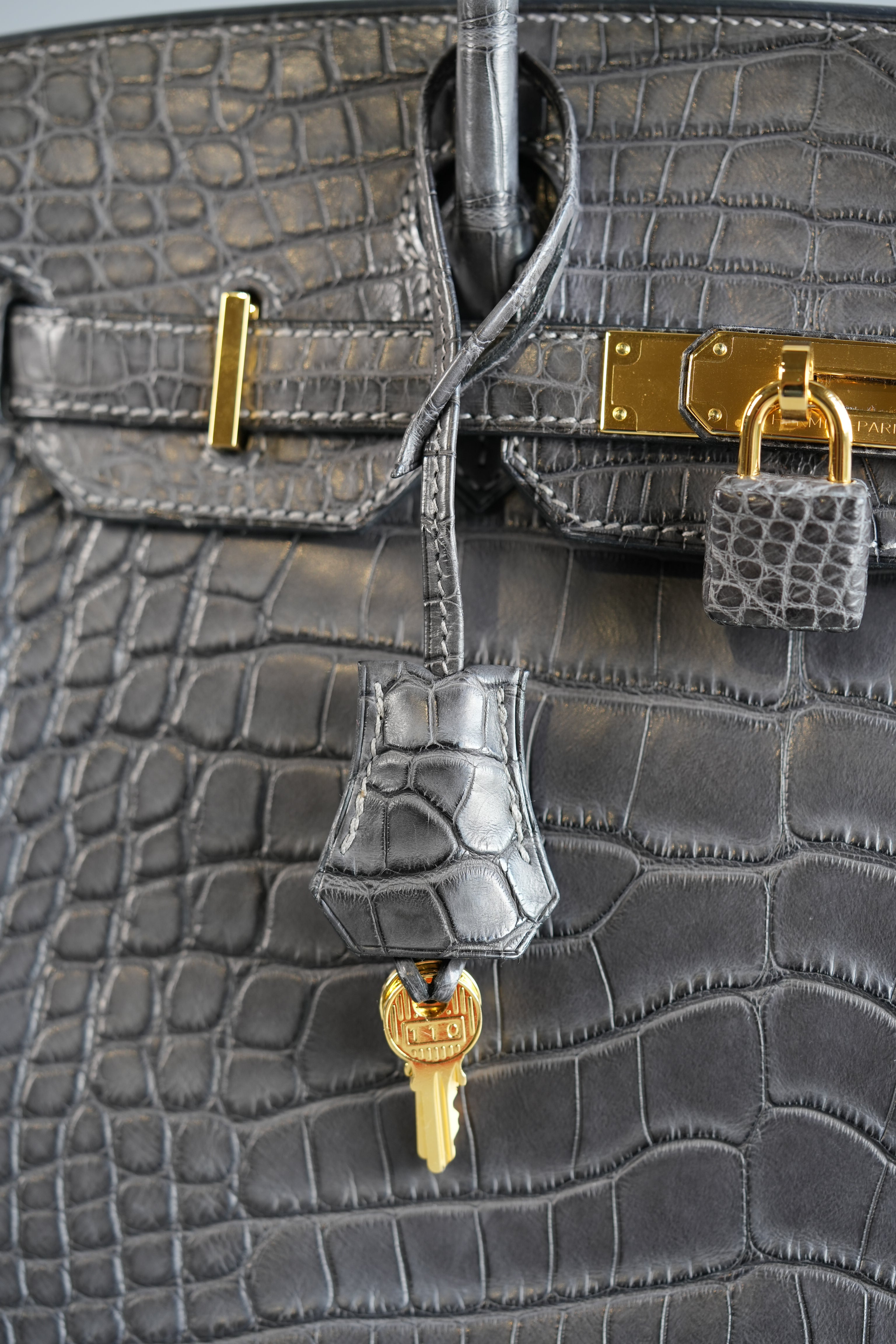 Birkin 30 Graphite Matte Alligator in Gold Hardware Stamp X | Purse Maison Luxury Bags Shop