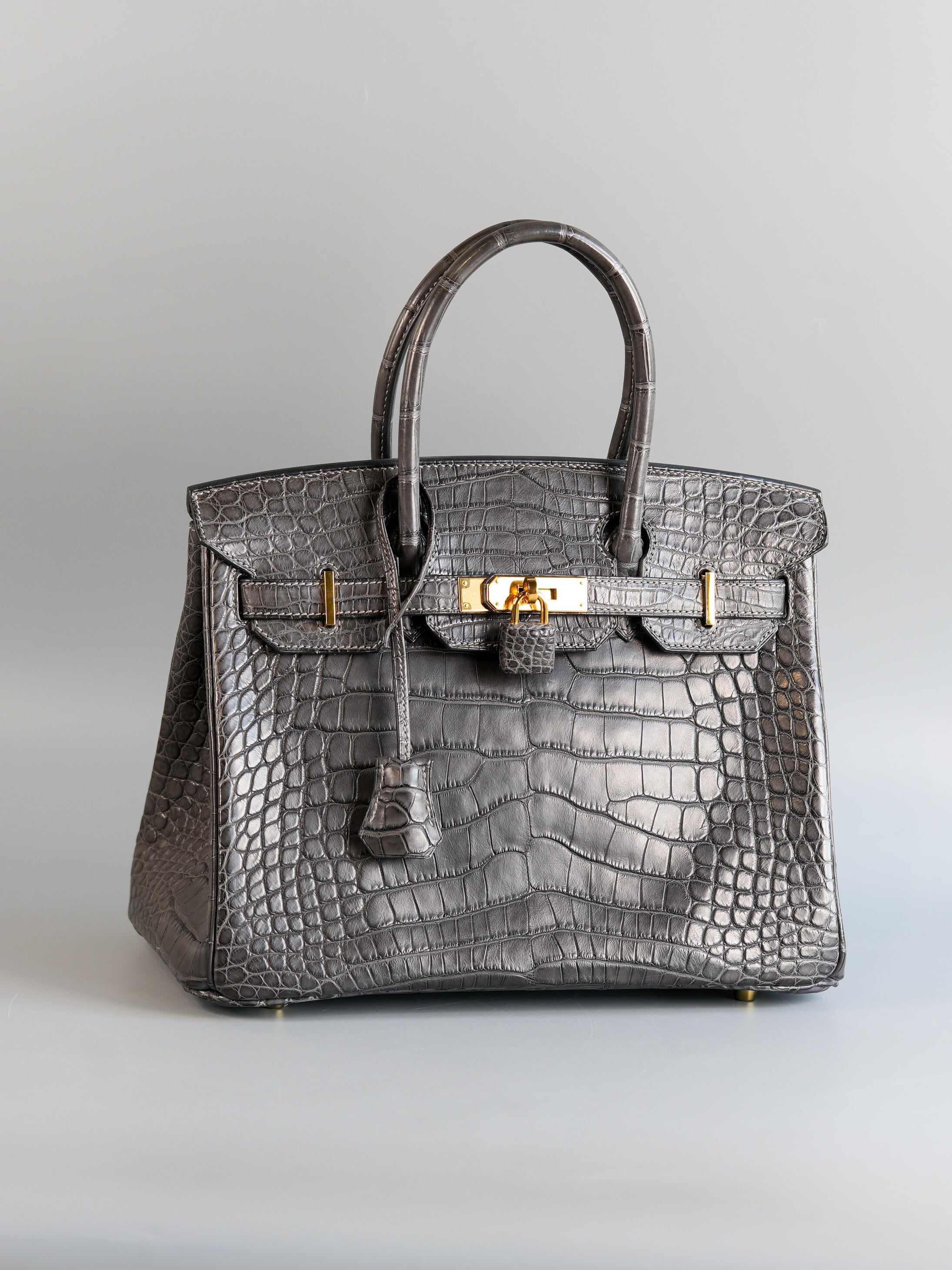 Birkin 30 Graphite Matte Alligator in Gold Hardware Stamp X | Purse Maison Luxury Bags Shop