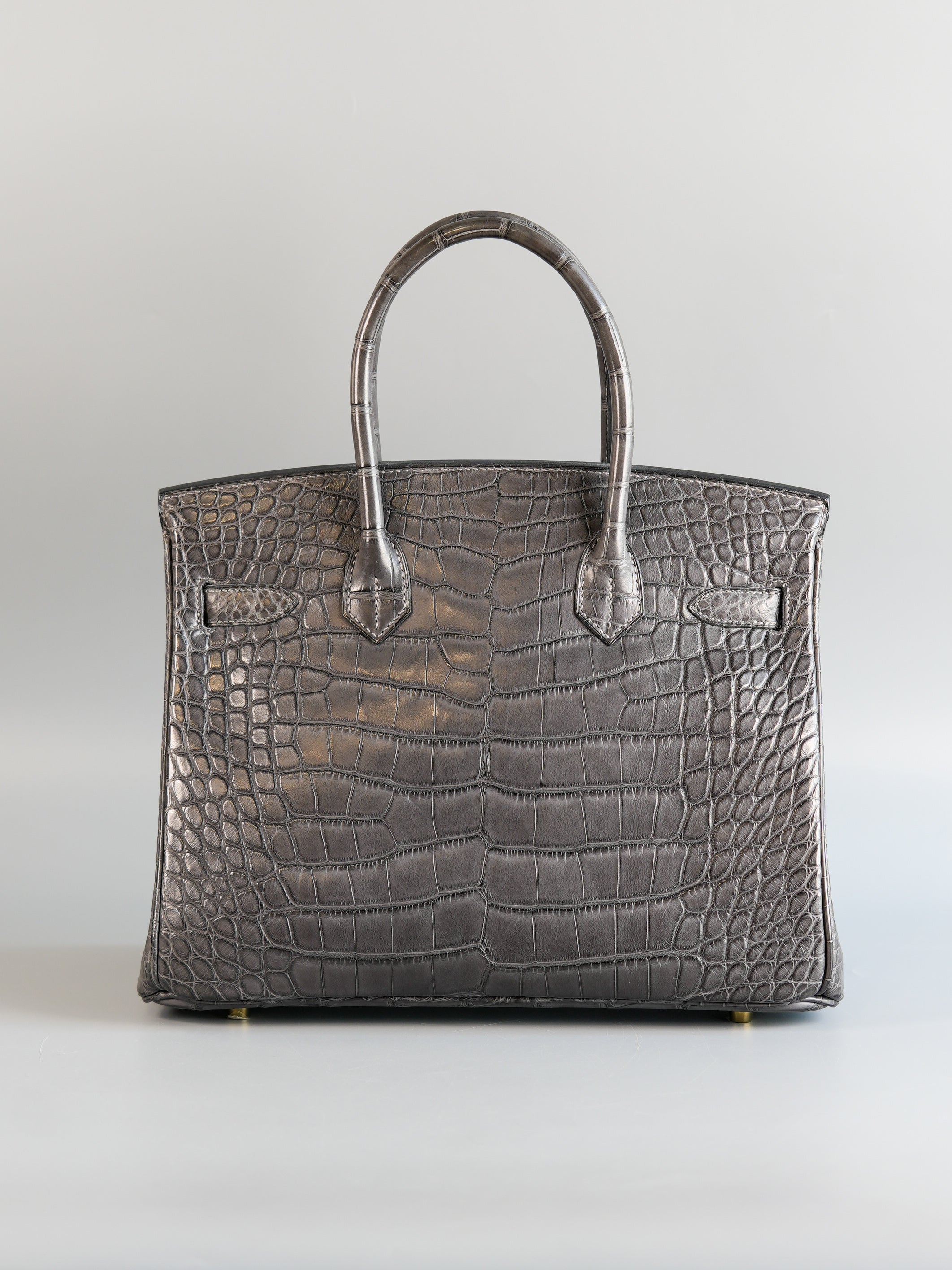 Birkin 30 Graphite Matte Alligator in Gold Hardware Stamp X | Purse Maison Luxury Bags Shop