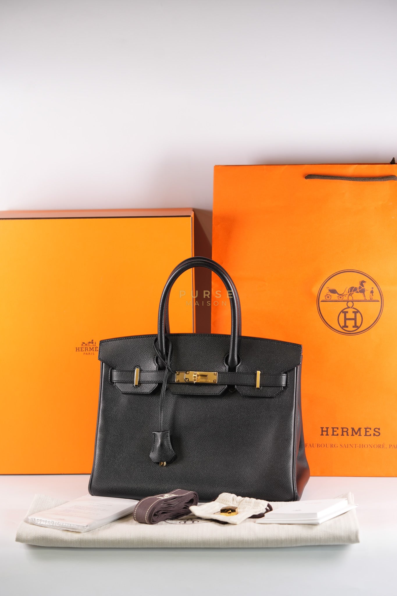 Birkin 30 in Black Epsom Leather and Gold Hardware Stamp A (2017) | Purse Maison Luxury Bags Shop