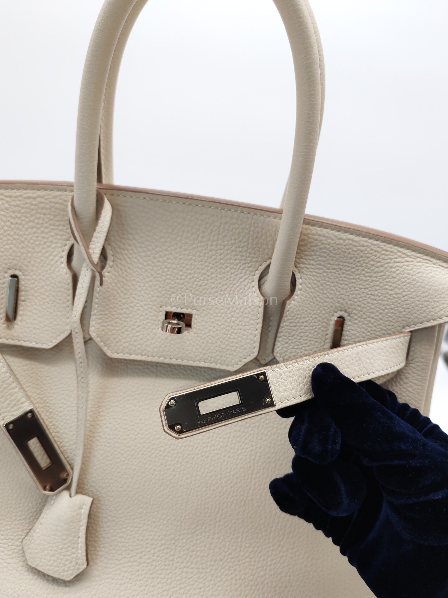 Birkin 30 in Craie Togo Leather Palladium Hardware Stamp C(2018) w/ Free Twilly | Purse Maison Luxury Bags Shop