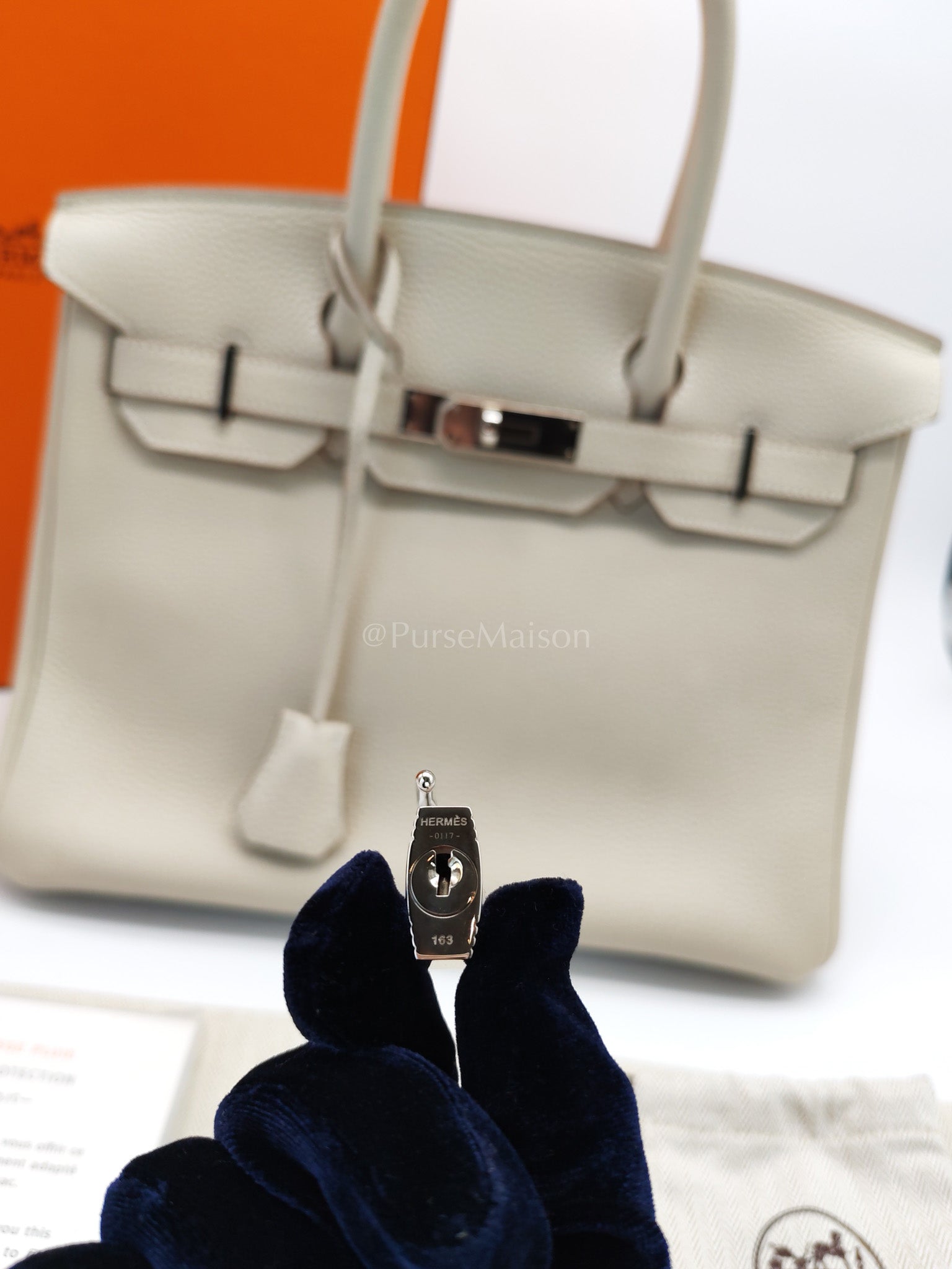 Birkin 30 in Craie Togo Leather Palladium Hardware Stamp C(2018) w/ Free Twilly | Purse Maison Luxury Bags Shop