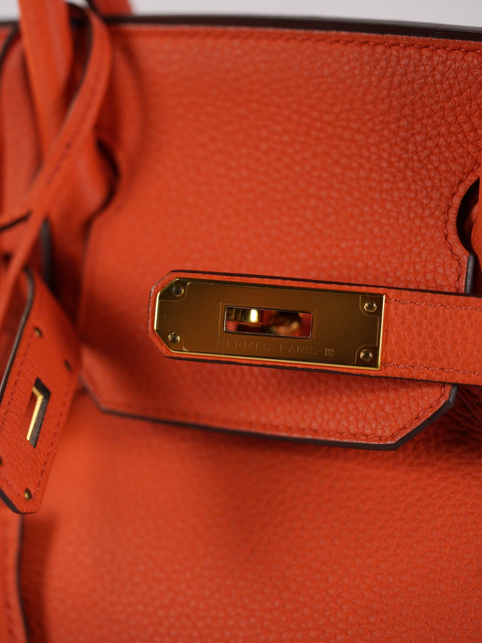 Birkin 30 in Orange Poppy Veau Togo & Gold Hardware Stamp A | Purse Maison Luxury Bags Shop