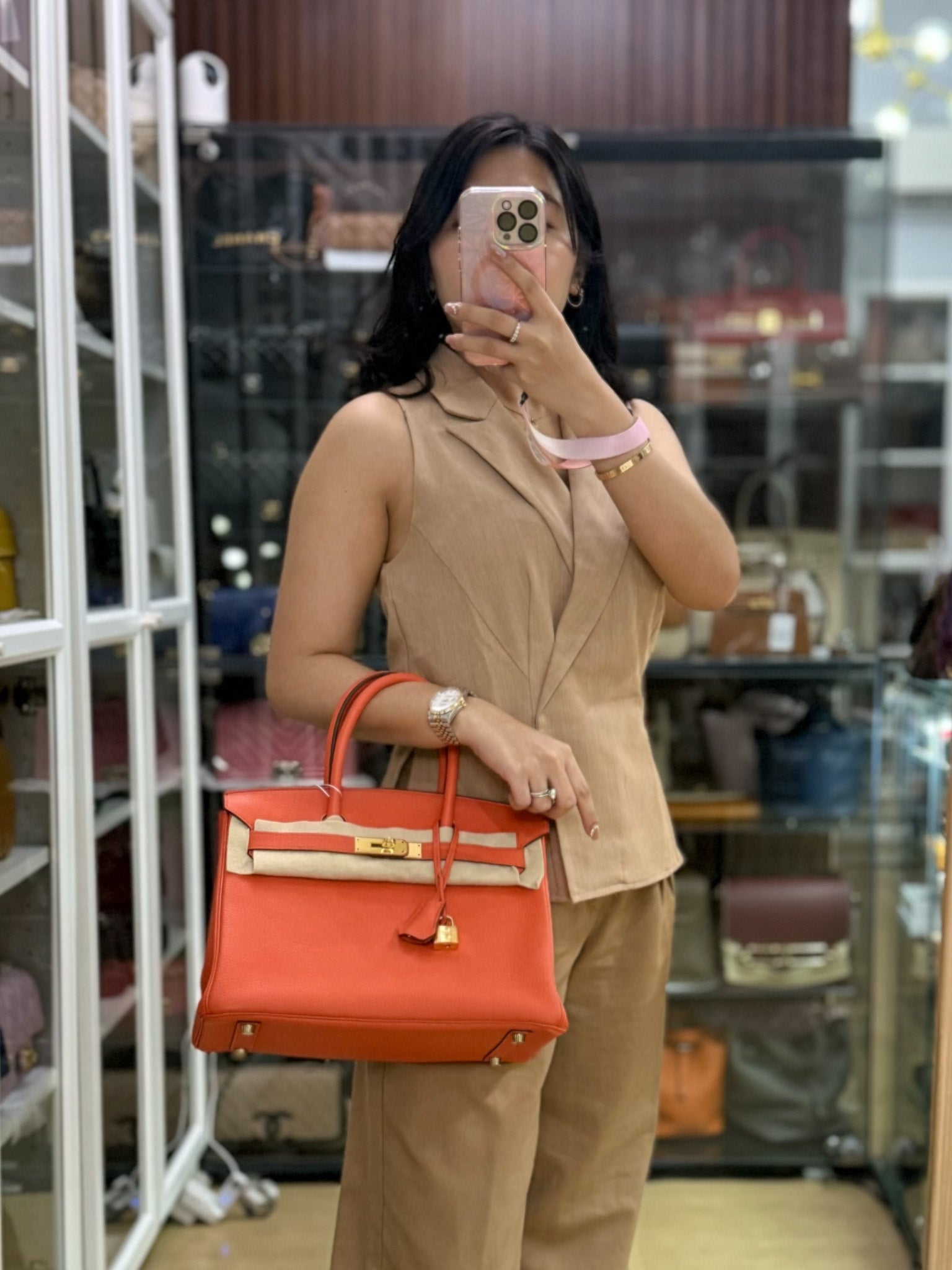 Birkin 30 in Orange Poppy Veau Togo & Gold Hardware Stamp A | Purse Maison Luxury Bags Shop