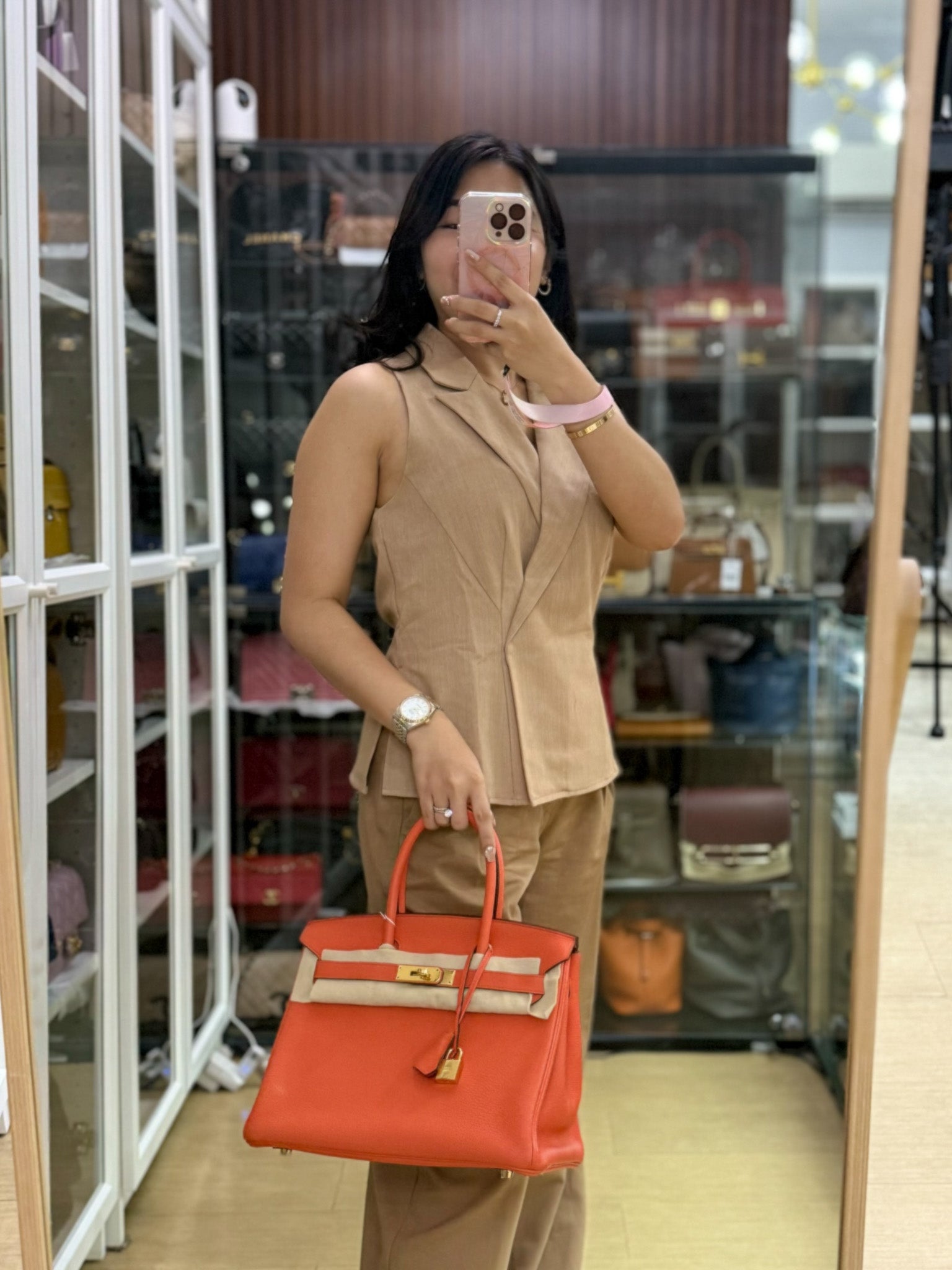 Birkin 30 in Orange Poppy Veau Togo & Gold Hardware Stamp A | Purse Maison Luxury Bags Shop