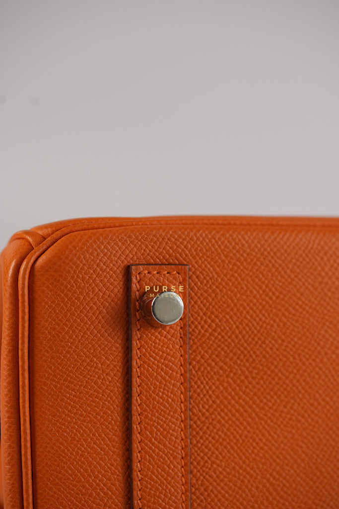 Birkin 30 in Orange Veau Epsom & Palladium Hardware Stamp Square Q | Purse Maison Luxury Bags Shop