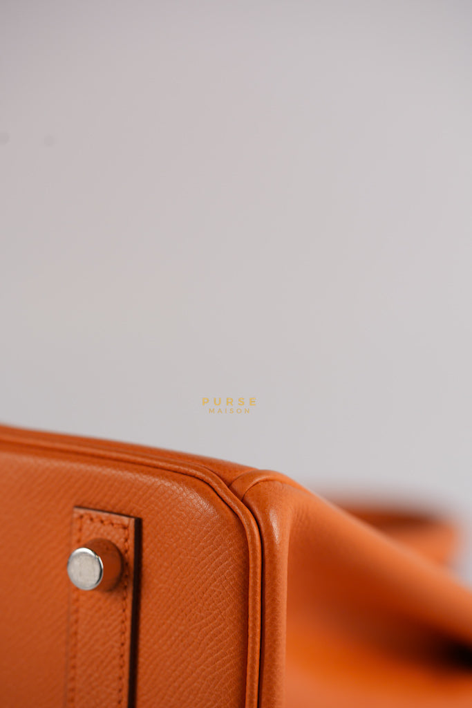 Birkin 30 in Orange Veau Epsom & Palladium Hardware Stamp Square Q | Purse Maison Luxury Bags Shop