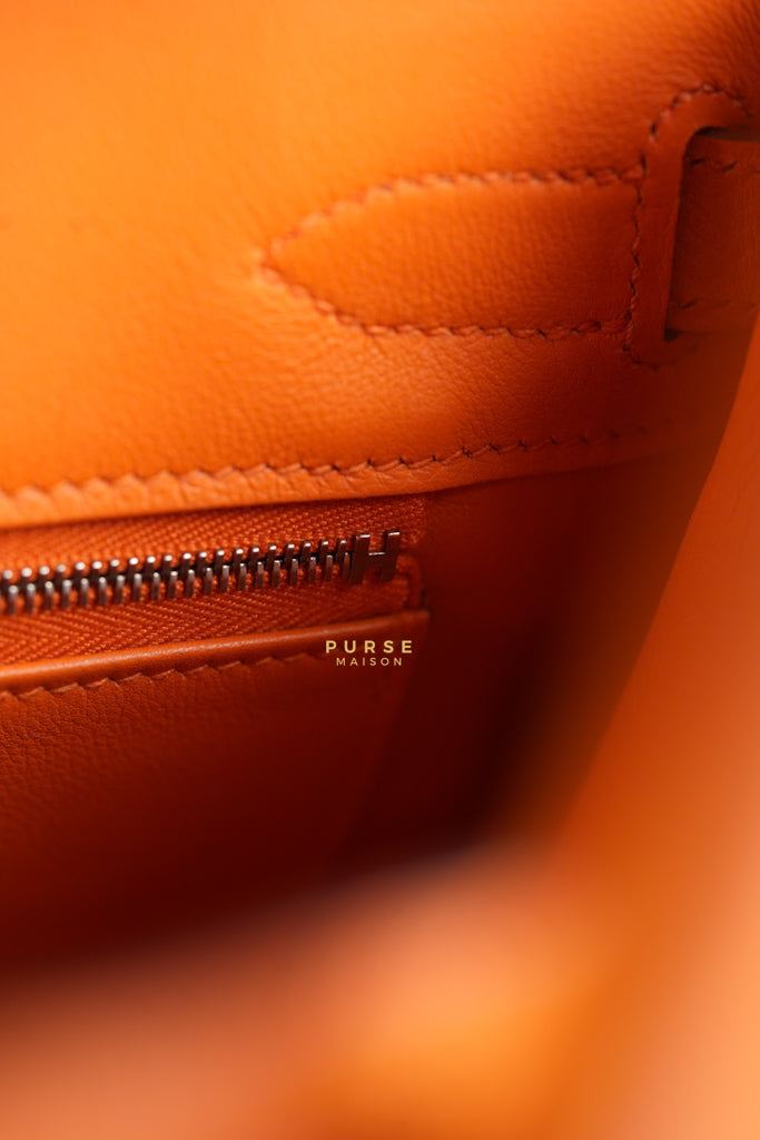 Birkin 30 in Orange Veau Epsom & Palladium Hardware Stamp Square Q | Purse Maison Luxury Bags Shop
