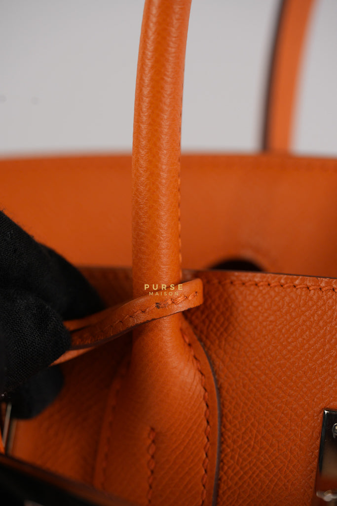 Birkin 30 in Orange Veau Epsom & Palladium Hardware Stamp Square Q | Purse Maison Luxury Bags Shop