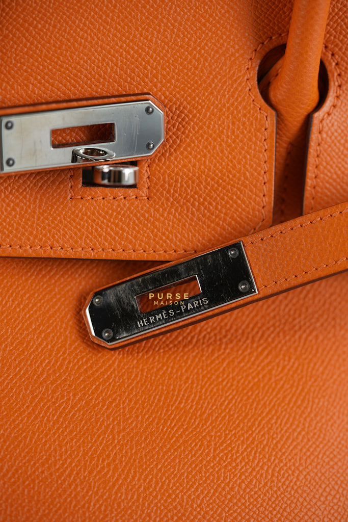 Birkin 30 in Orange Veau Epsom & Palladium Hardware Stamp Square Q | Purse Maison Luxury Bags Shop