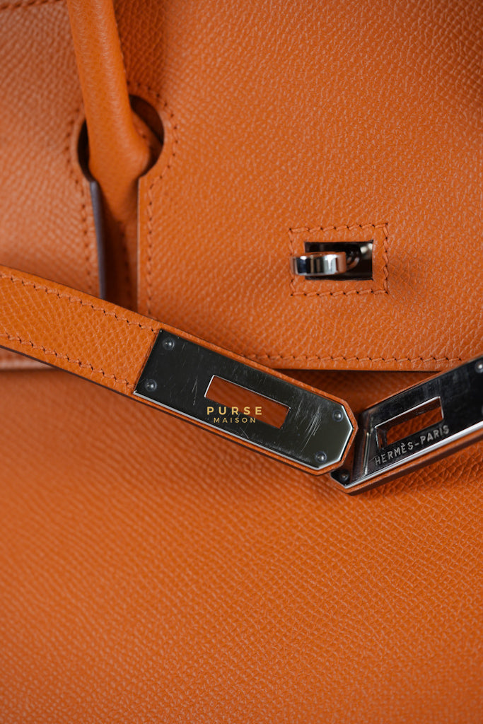 Birkin 30 in Orange Veau Epsom & Palladium Hardware Stamp Square Q | Purse Maison Luxury Bags Shop