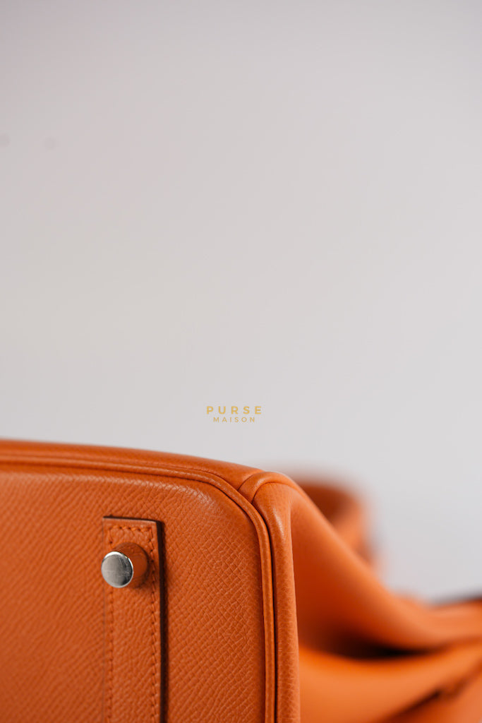 Birkin 30 in Orange Veau Epsom & Palladium Hardware Stamp Square Q | Purse Maison Luxury Bags Shop