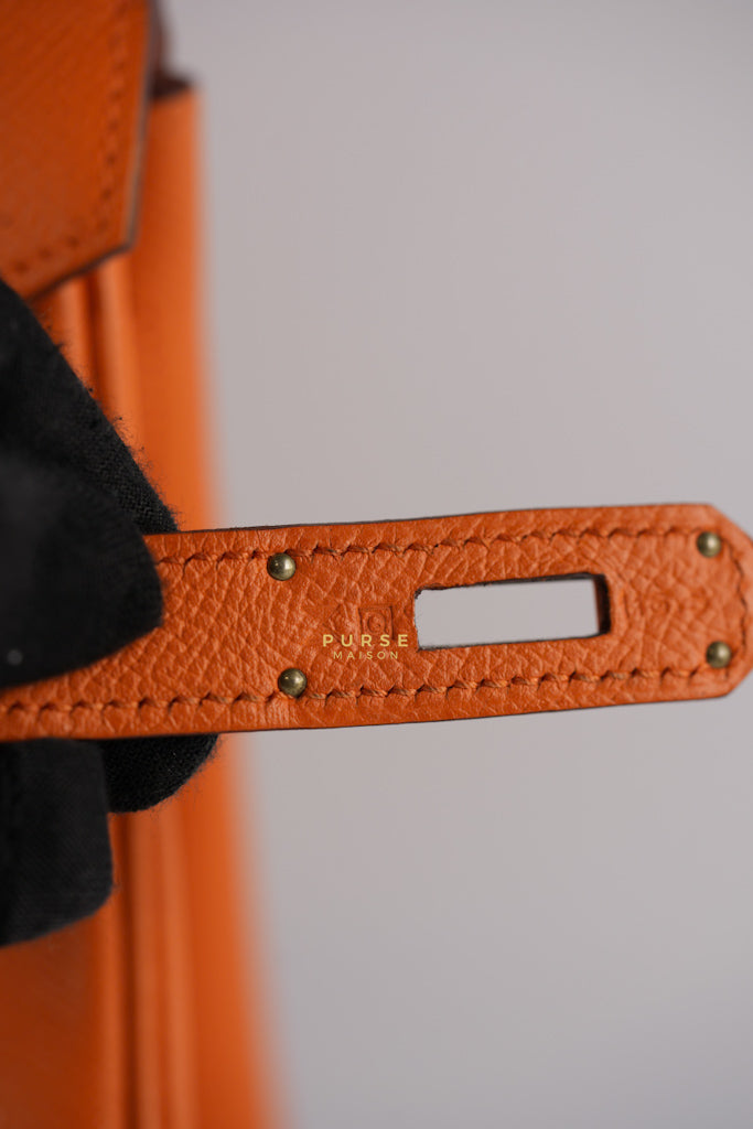 Birkin 30 in Orange Veau Epsom & Palladium Hardware Stamp Square Q | Purse Maison Luxury Bags Shop