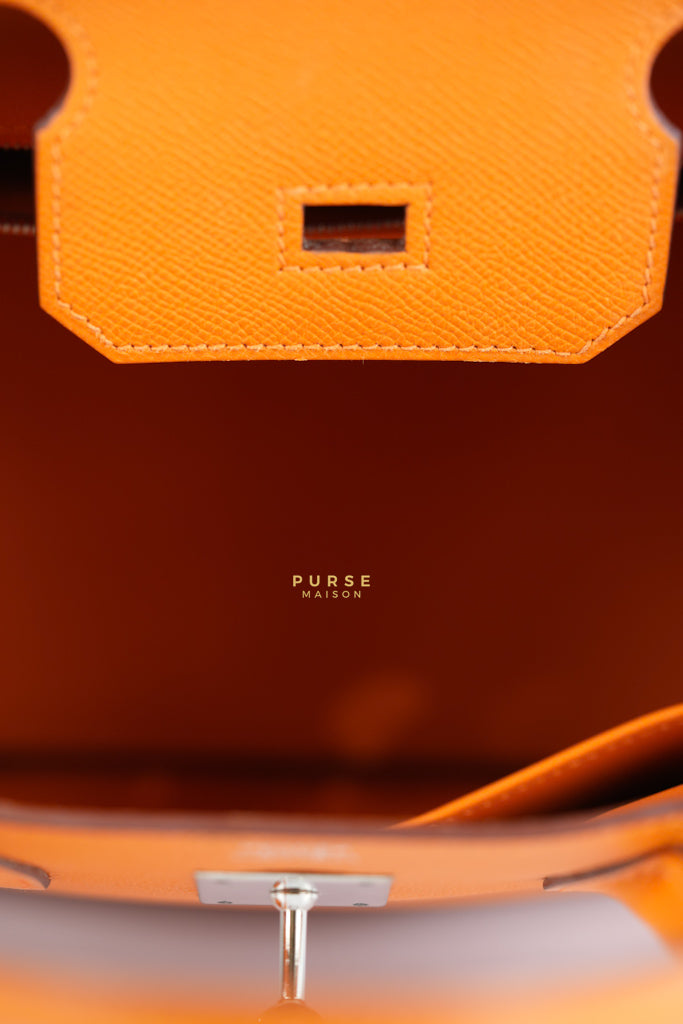 Birkin 30 in Orange Veau Epsom & Palladium Hardware Stamp Square Q | Purse Maison Luxury Bags Shop