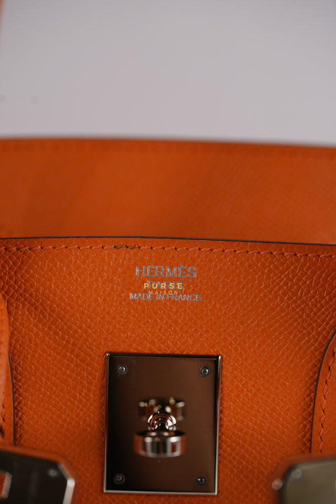 Birkin 30 in Orange Veau Epsom & Palladium Hardware Stamp Square Q | Purse Maison Luxury Bags Shop