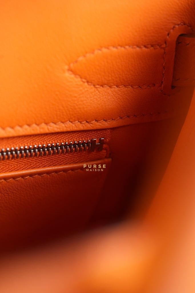 Birkin 30 in Orange Veau Epsom & Palladium Hardware Stamp Square Q | Purse Maison Luxury Bags Shop