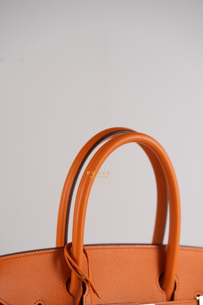 Birkin 30 in Orange Veau Epsom & Palladium Hardware Stamp Square Q | Purse Maison Luxury Bags Shop
