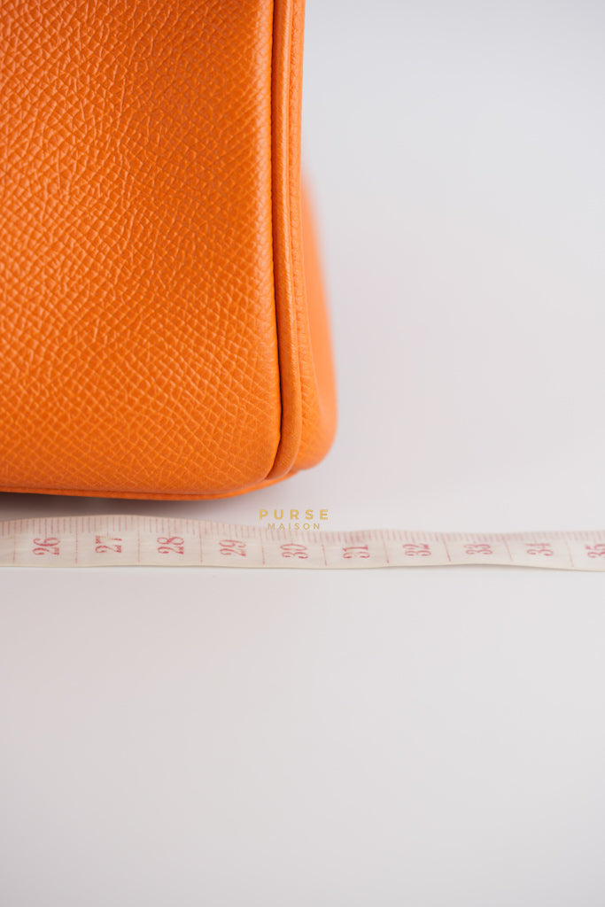 Birkin 30 in Orange Veau Epsom & Palladium Hardware Stamp Square Q | Purse Maison Luxury Bags Shop