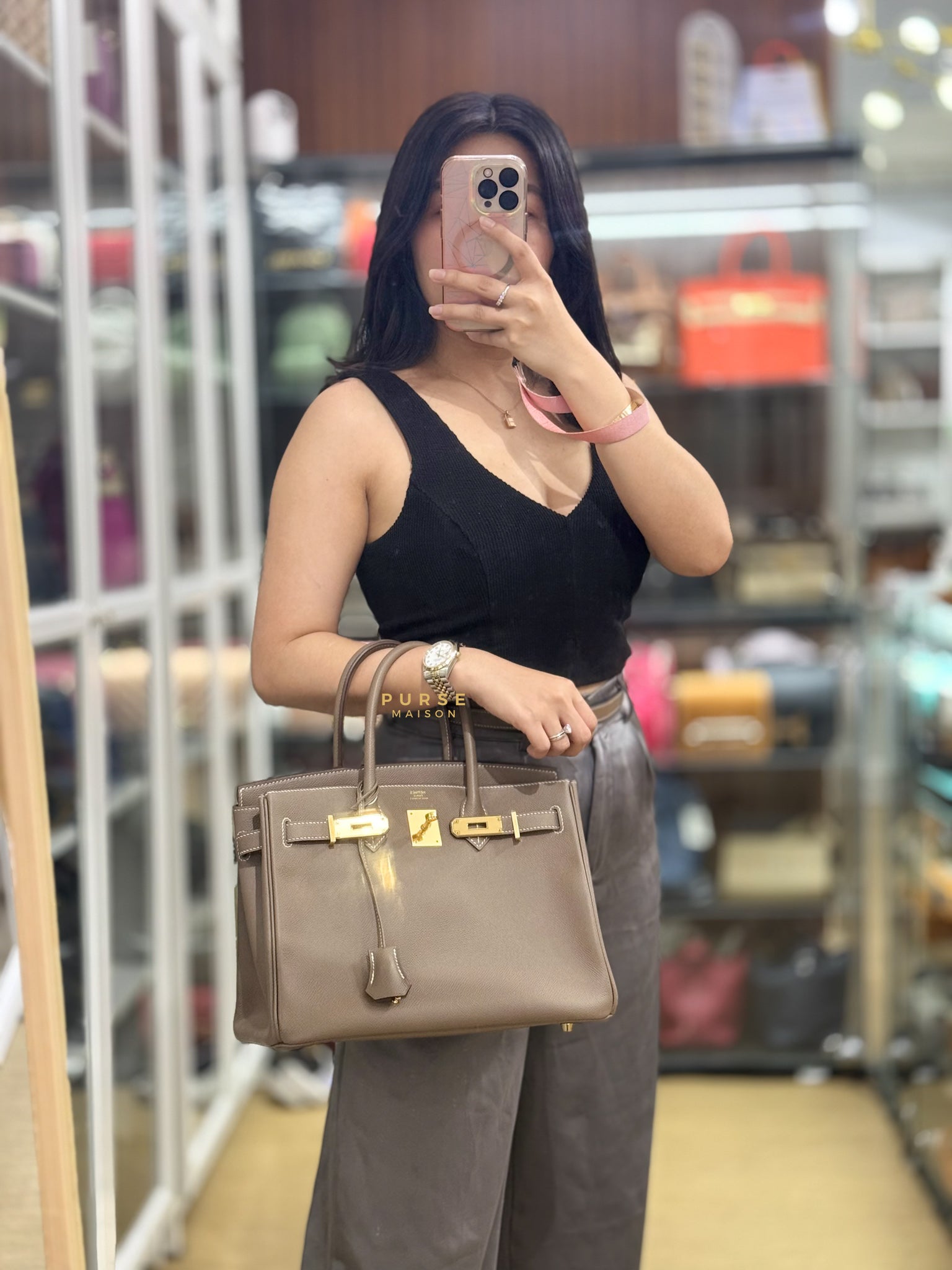 Birkin 30 Retourne Etoupe in Togo Leather and Gold Hardware Stamp W (2024) | Purse Maison Luxury Bags Shop