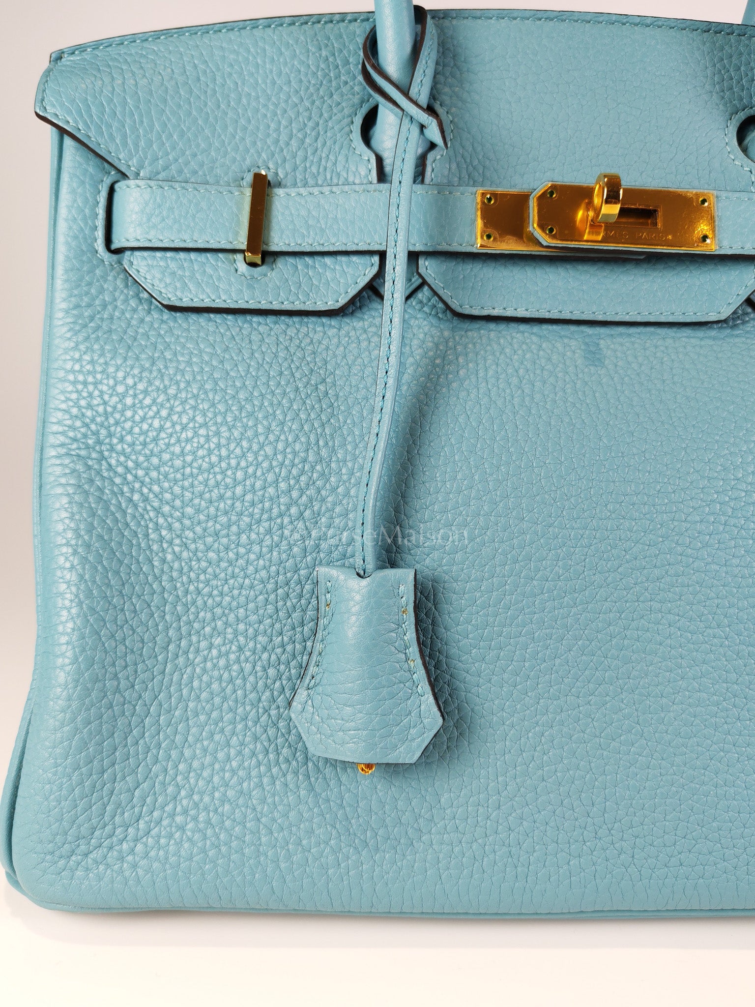 Birkin 30 Retourne in Bleu Saint Clemence and Gold Hardware Stamp T (2015) | Purse Maison Luxury Bags Shop