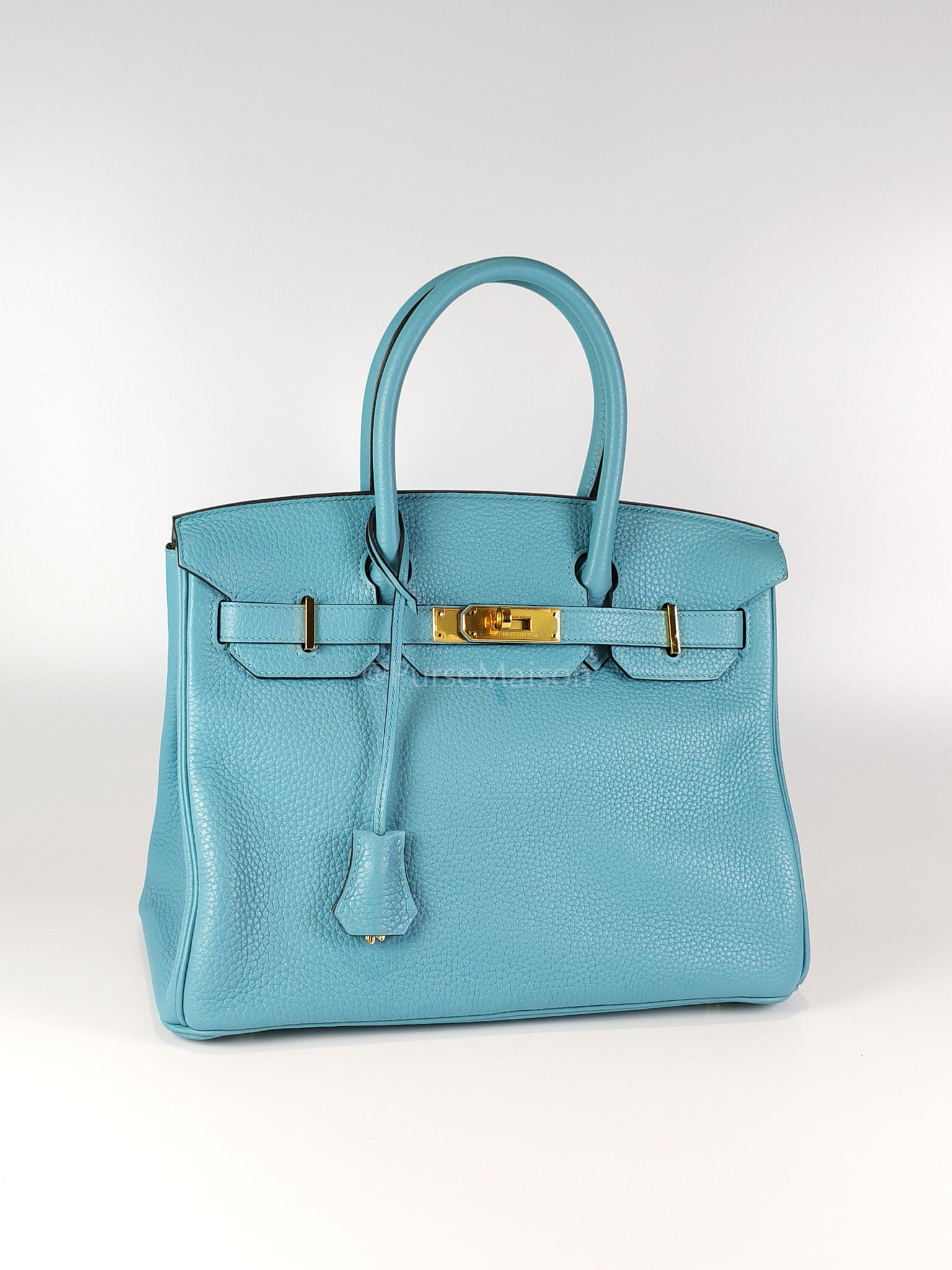 Birkin 30 Retourne in Bleu Saint Clemence and Gold Hardware Stamp T (2015) | Purse Maison Luxury Bags Shop