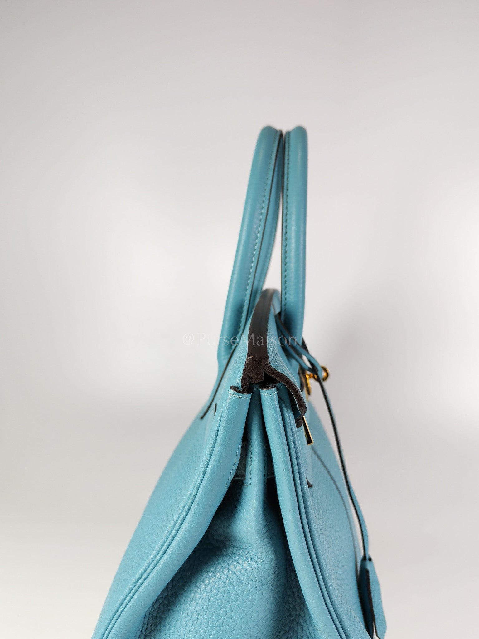 Birkin 30 Retourne in Bleu Saint Clemence and Gold Hardware Stamp T (2015) | Purse Maison Luxury Bags Shop