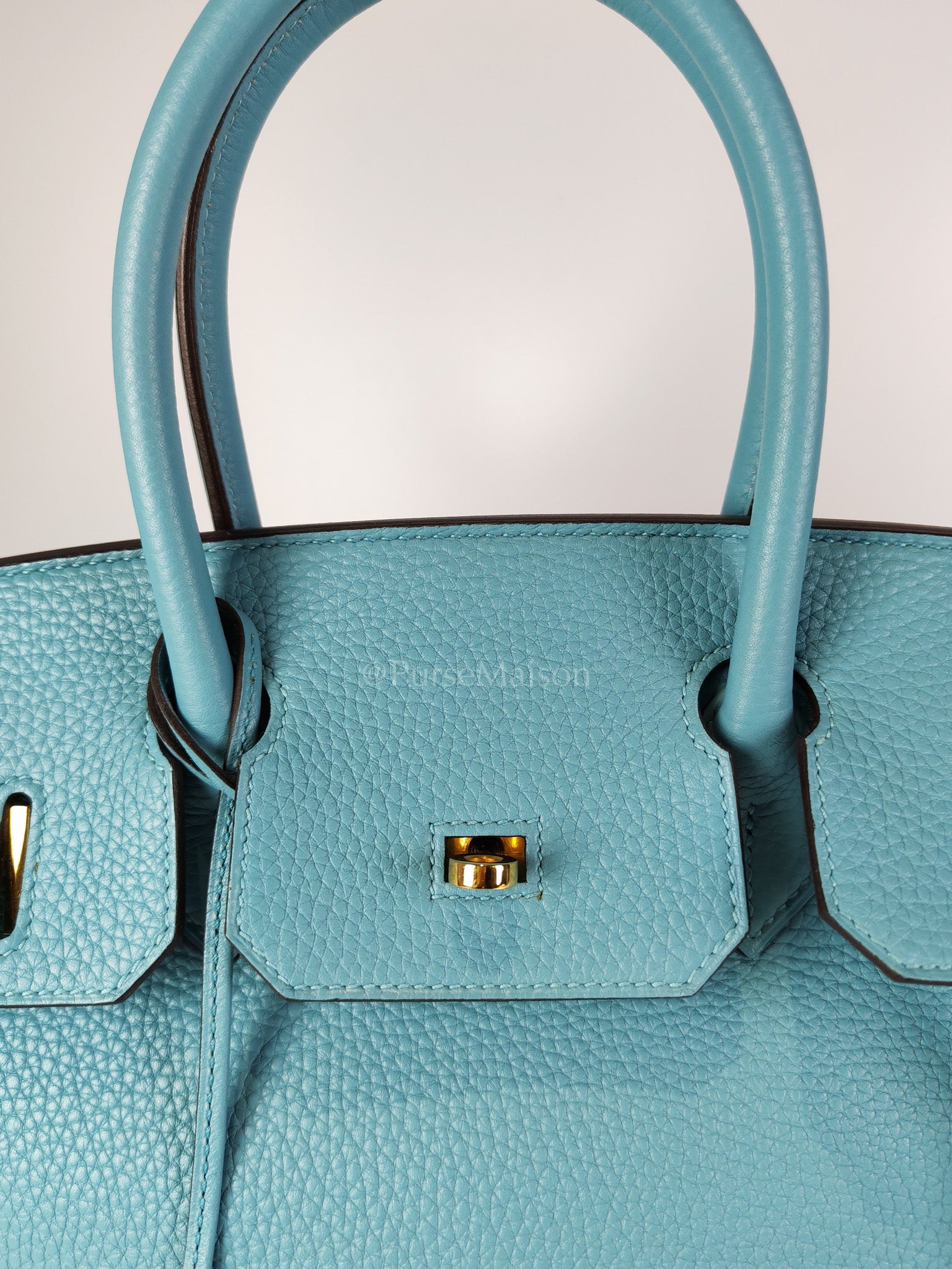 Birkin 30 Retourne in Bleu Saint Clemence and Gold Hardware Stamp T (2015) | Purse Maison Luxury Bags Shop