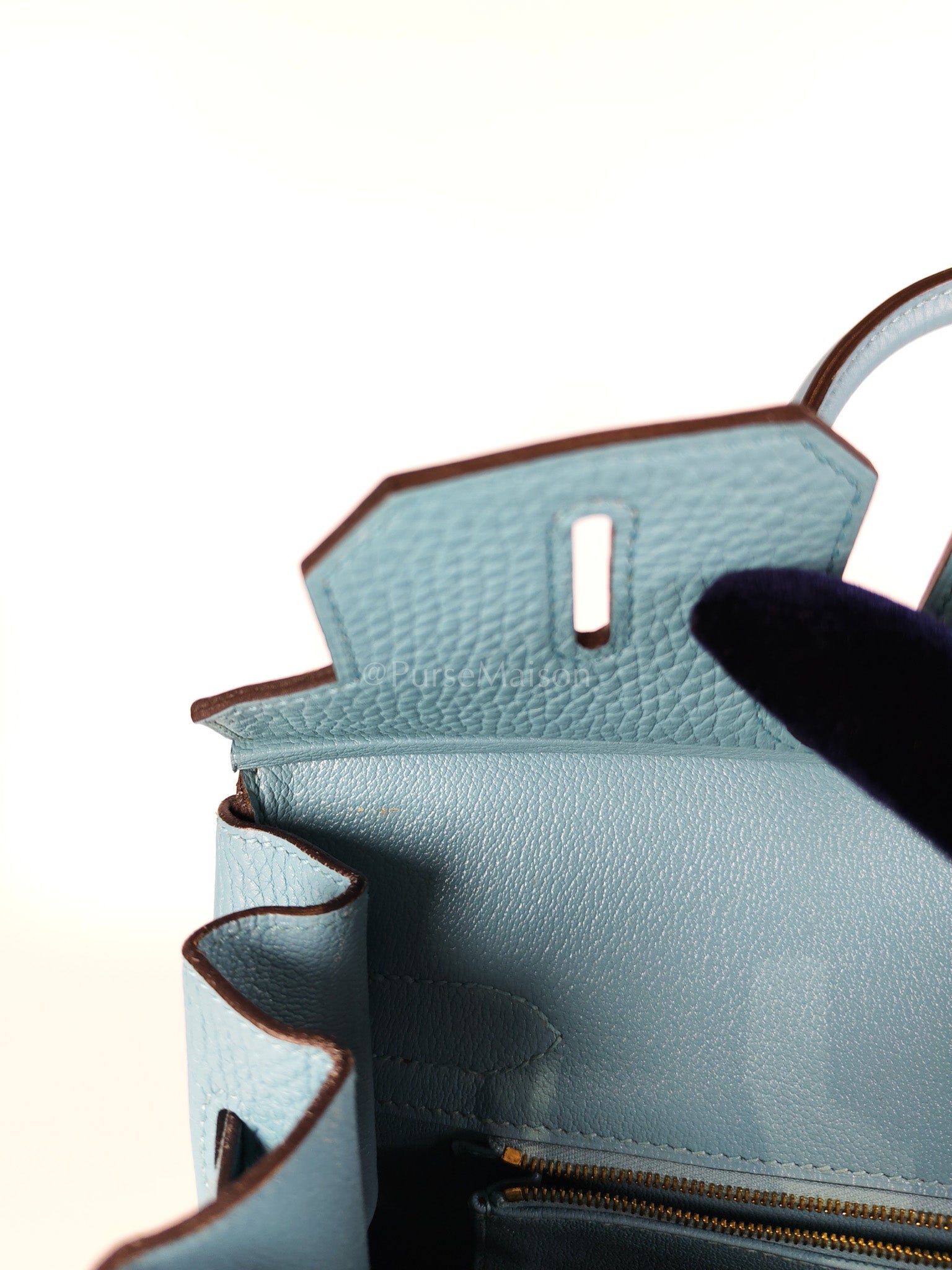 Birkin 30 Retourne in Bleu Saint Clemence and Gold Hardware Stamp T (2015) | Purse Maison Luxury Bags Shop