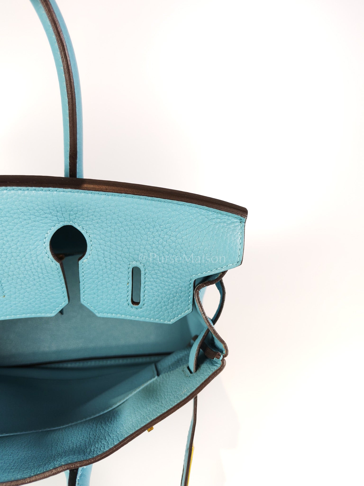 Birkin 30 Retourne in Bleu Saint Clemence and Gold Hardware Stamp T (2015) | Purse Maison Luxury Bags Shop