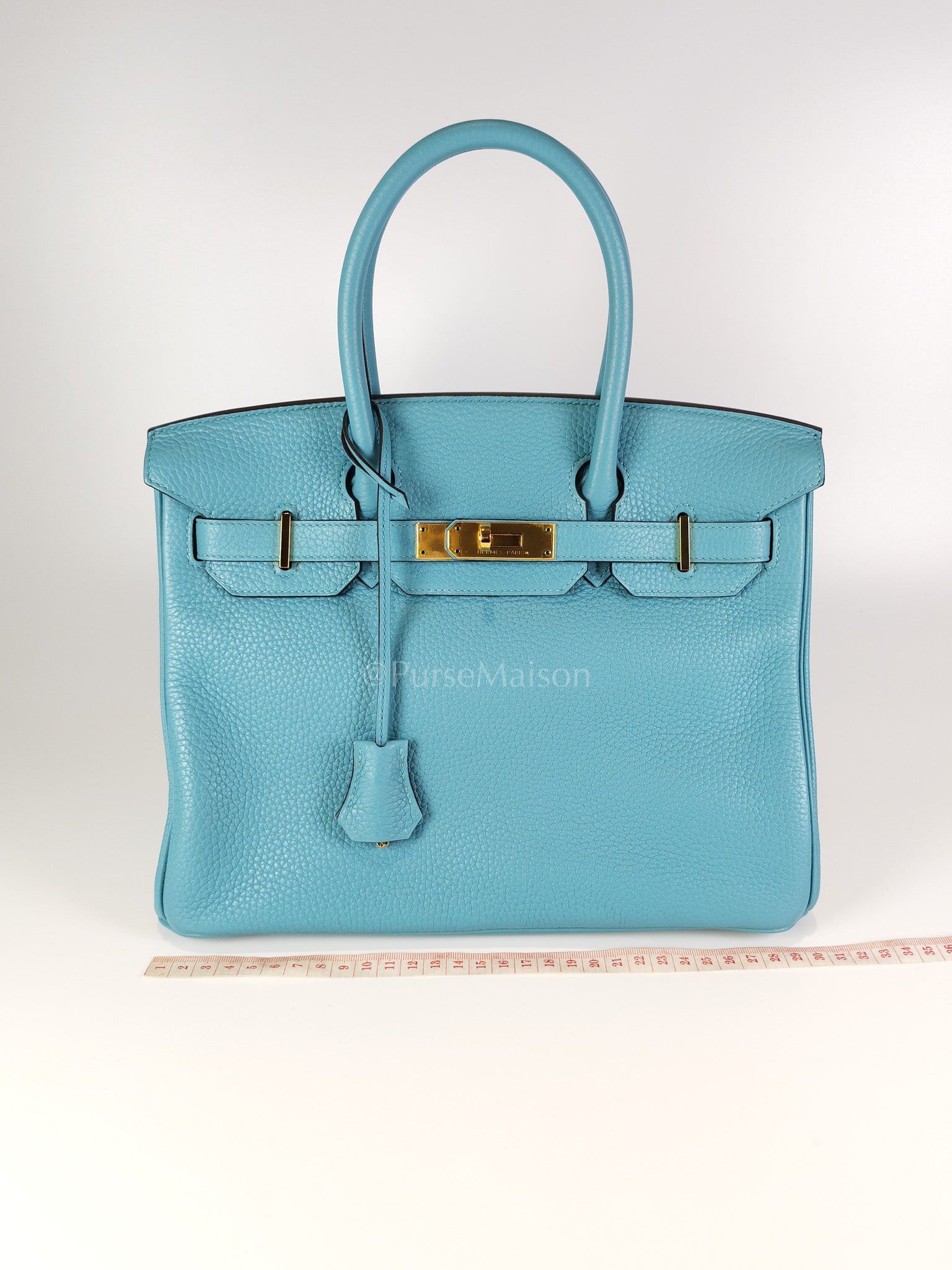 Birkin 30 Retourne in Bleu Saint Clemence and Gold Hardware Stamp T (2015) | Purse Maison Luxury Bags Shop