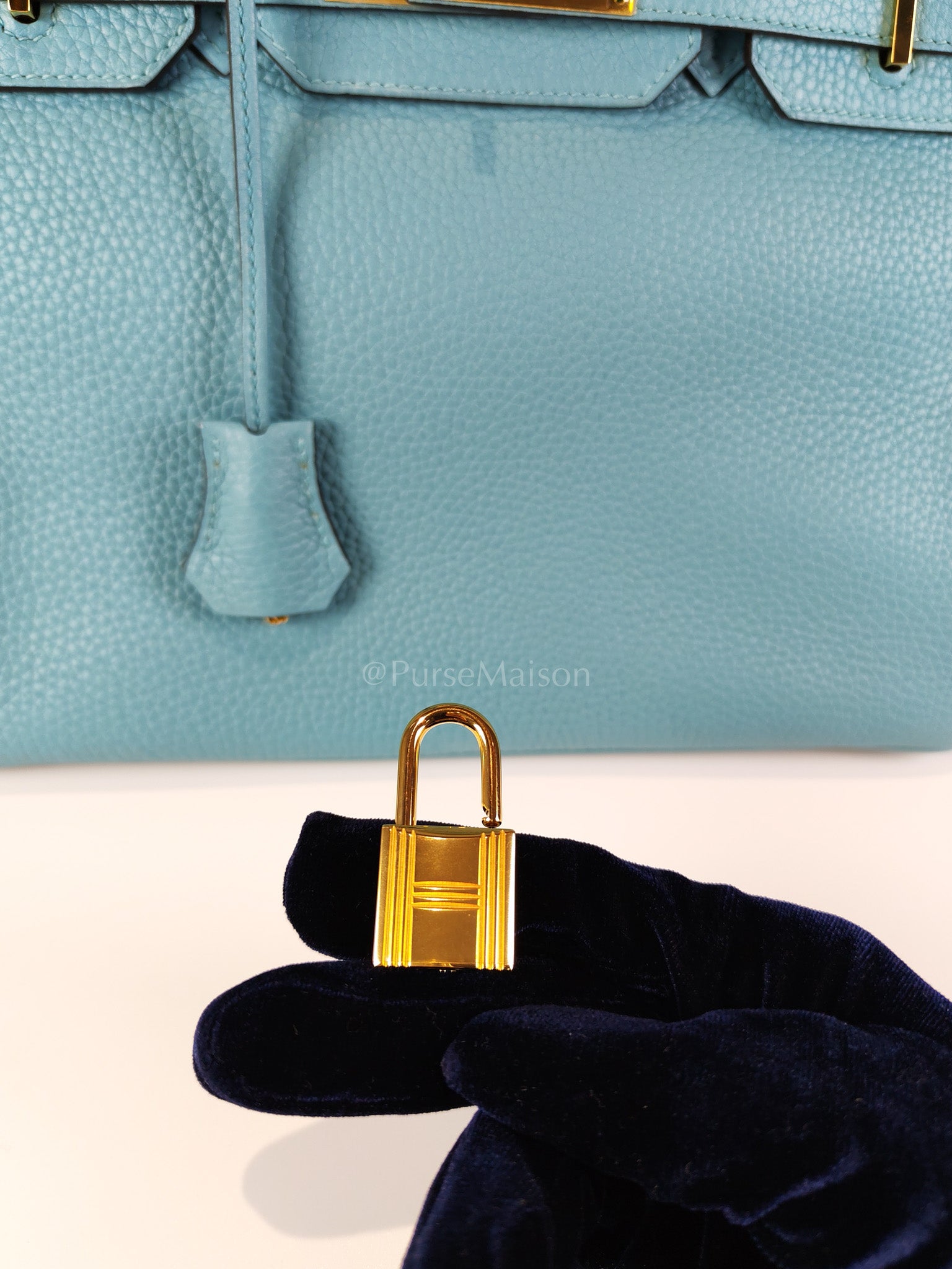 Birkin 30 Retourne in Bleu Saint Clemence and Gold Hardware Stamp T (2015) | Purse Maison Luxury Bags Shop