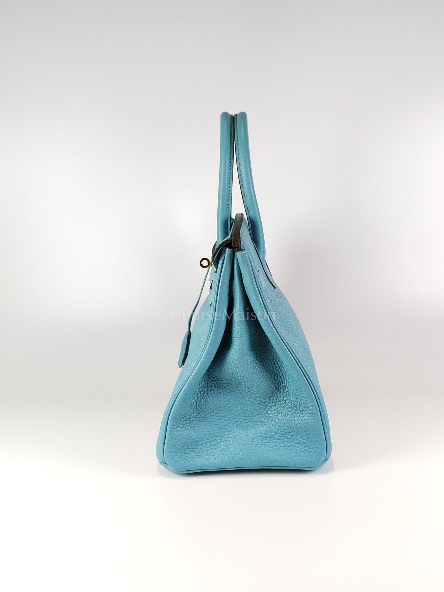 Birkin 30 Retourne in Bleu Saint Clemence and Gold Hardware Stamp T (2015) | Purse Maison Luxury Bags Shop