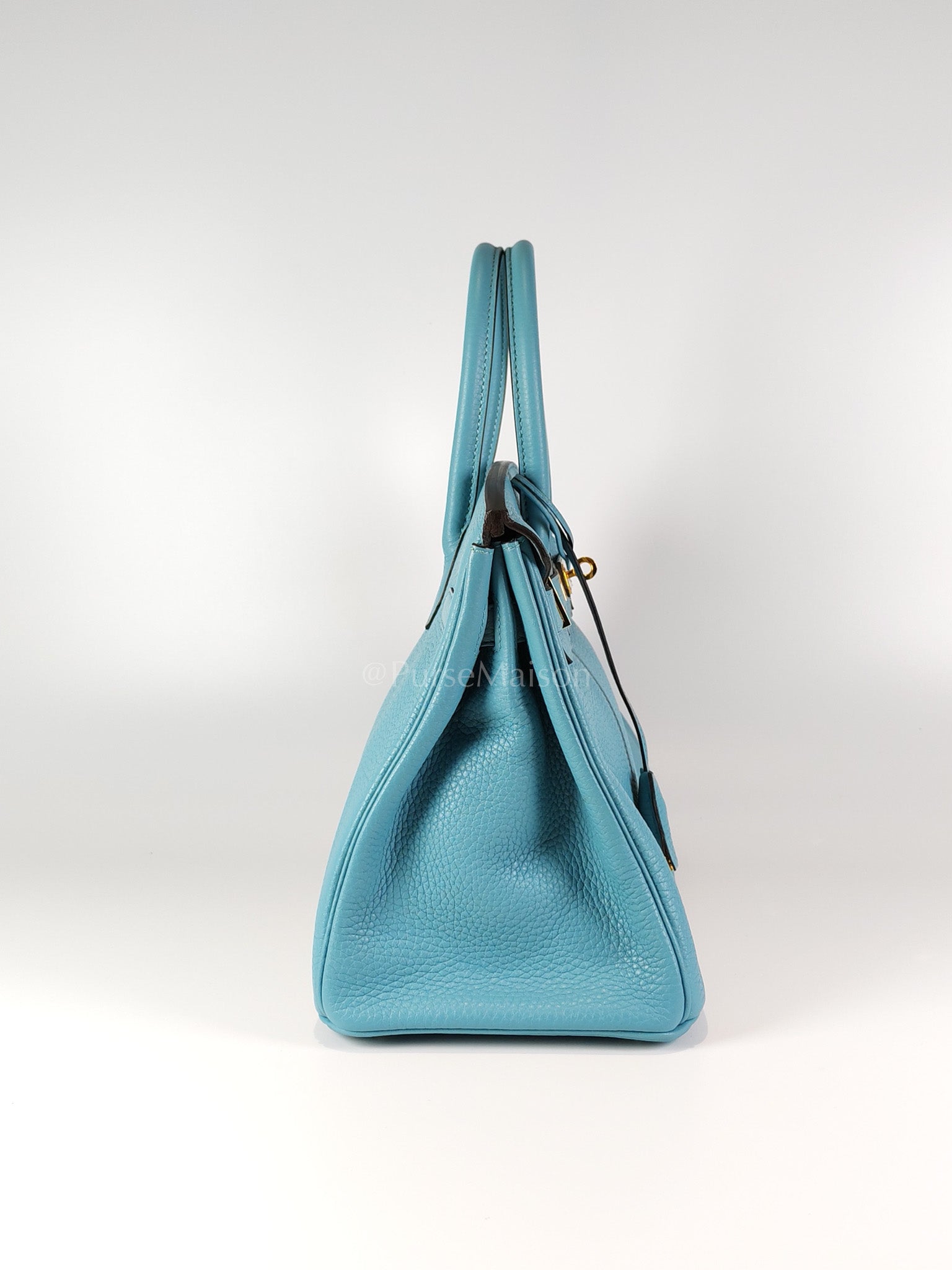 Birkin 30 Retourne in Bleu Saint Clemence and Gold Hardware Stamp T (2015) | Purse Maison Luxury Bags Shop