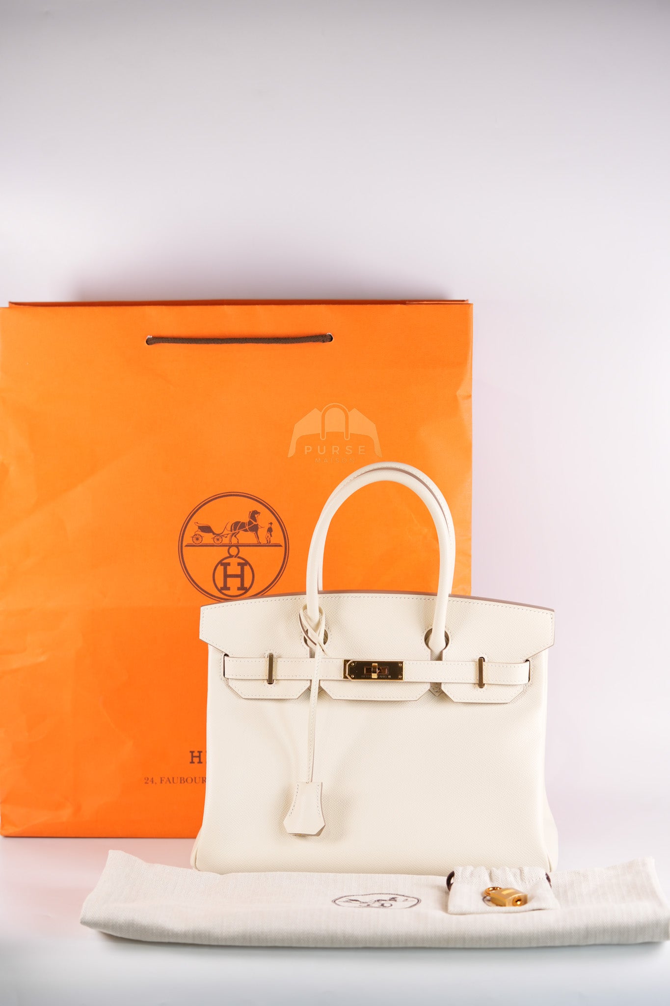 Birkin 30 Retourne in Craie Epsom Leather and Gold Hardware Stamp D (2019) | Purse Maison Luxury Bags Shop