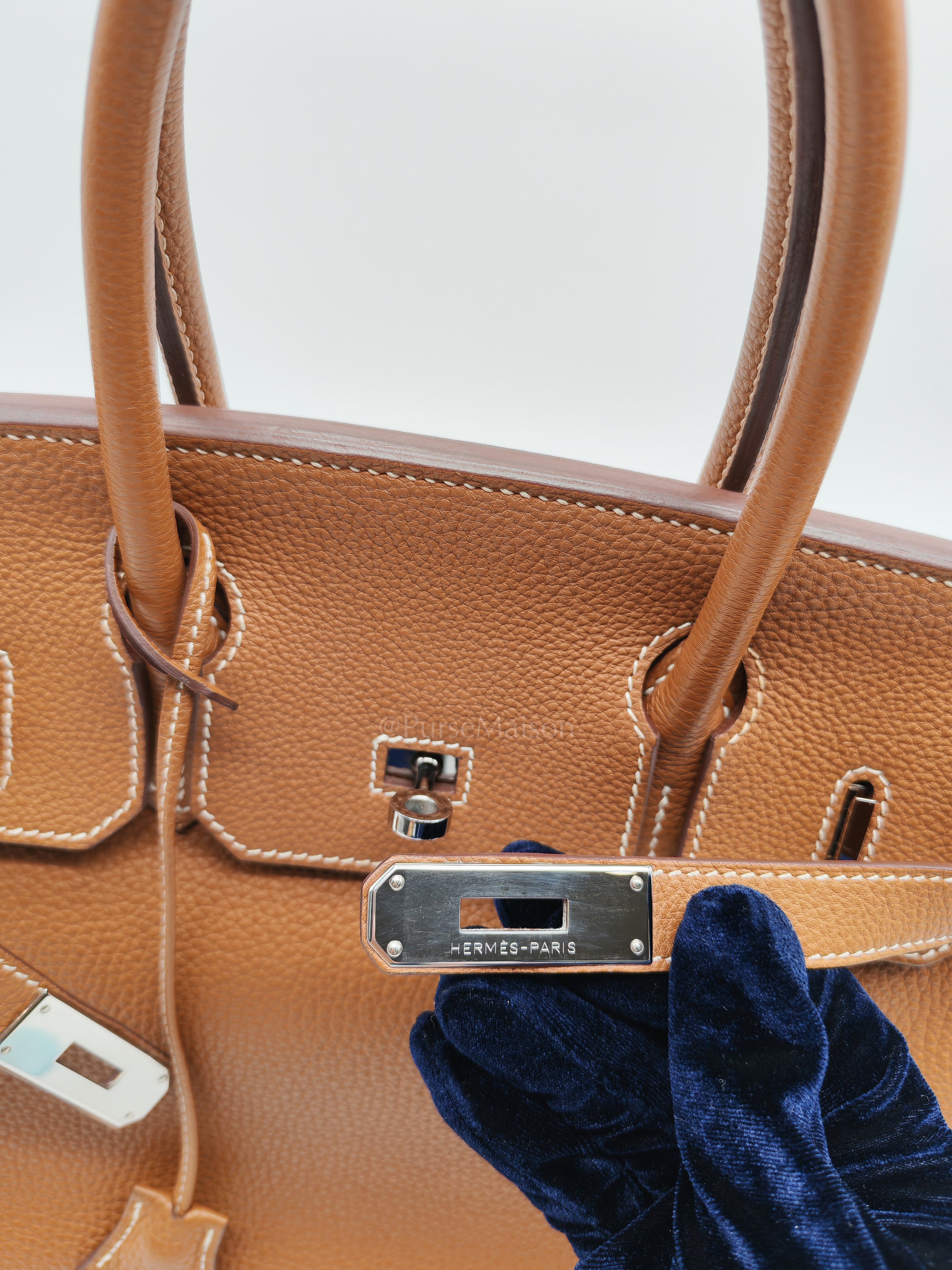 Birkin 30 Retourne in Gold Togo Leather and Palladium Hardware Stamp Square M (2009) | Purse Maison Luxury Bags Shop