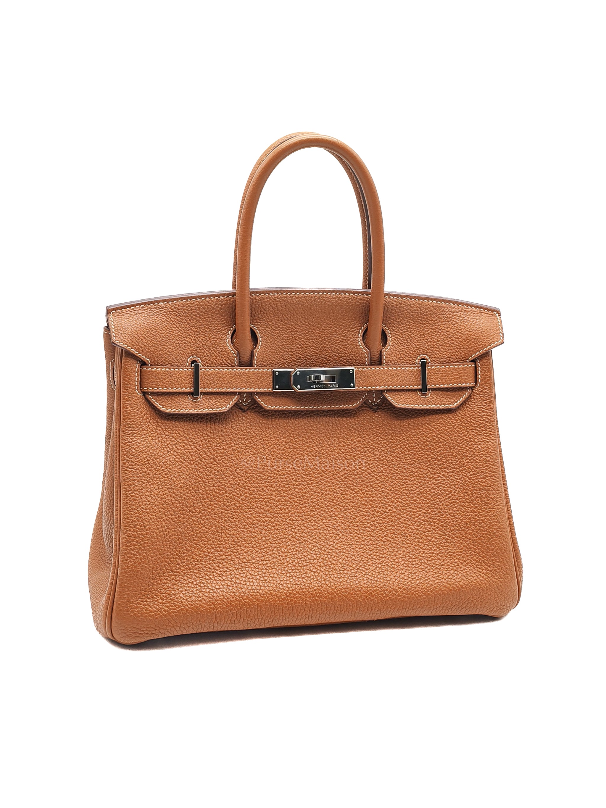 Birkin 30 Retourne in Gold Togo Leather and Palladium Hardware Stamp Square M (2009) | Purse Maison Luxury Bags Shop
