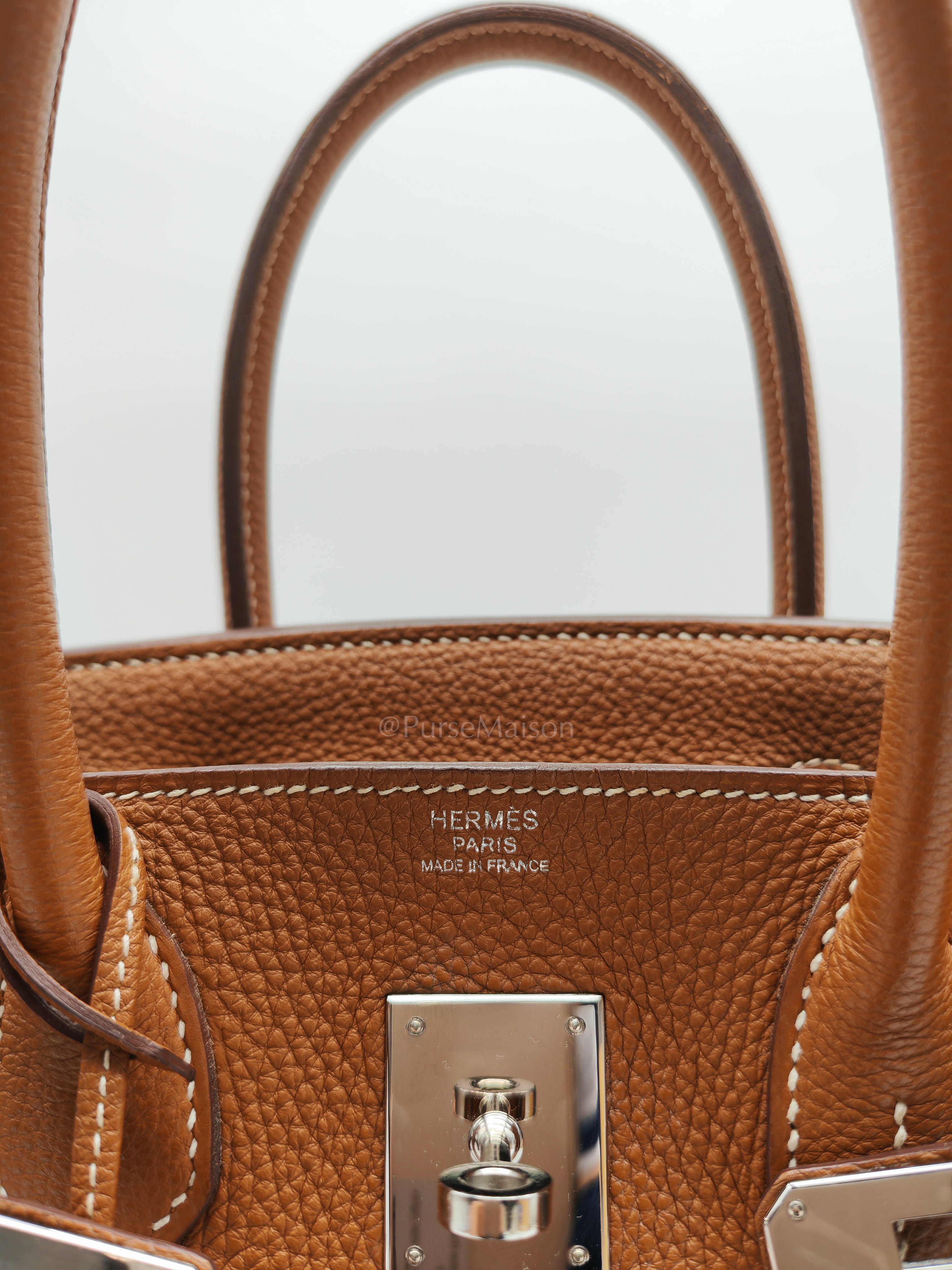 Birkin 30 Retourne in Gold Togo Leather and Palladium Hardware Stamp Square M (2009) | Purse Maison Luxury Bags Shop